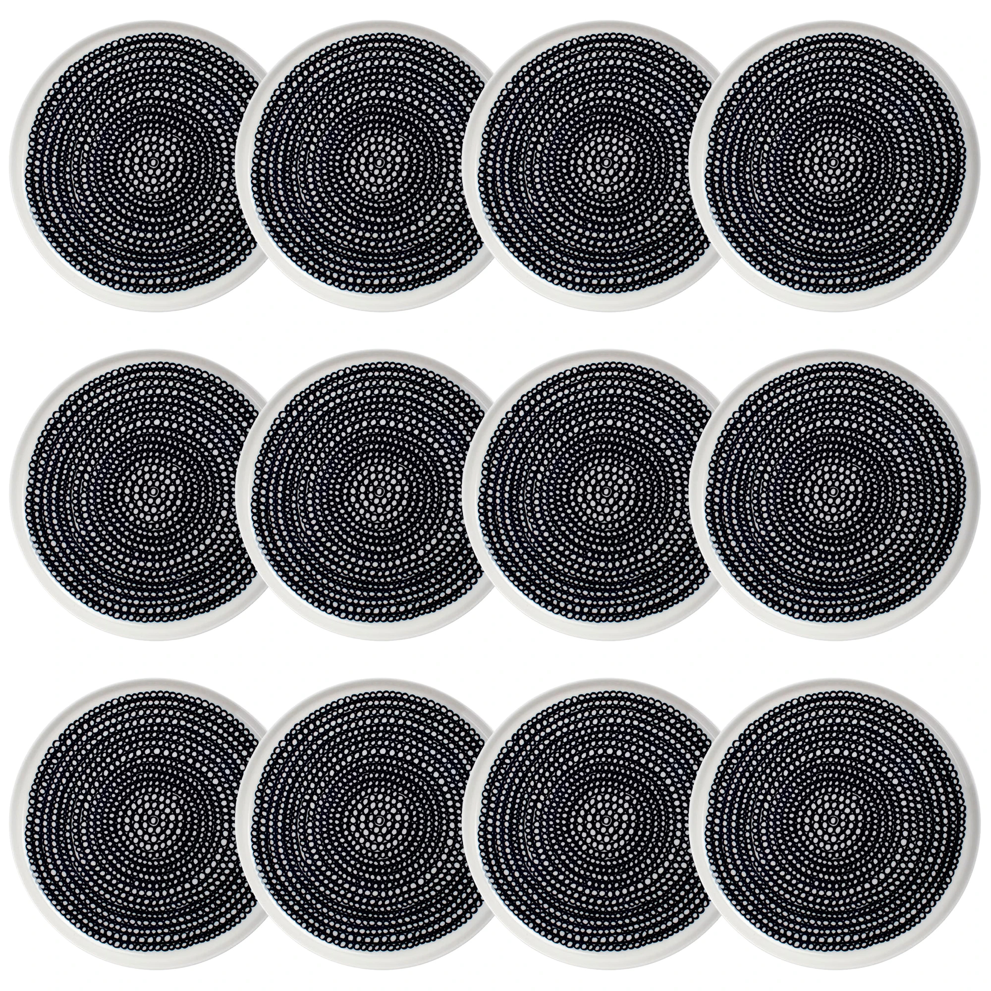 Marimekko Oiva/siirtolapuutarha Sidetallerken 20 Cm 12-pak - Middagstallerkner Stent&oslash;j Sort - 063303-199X12