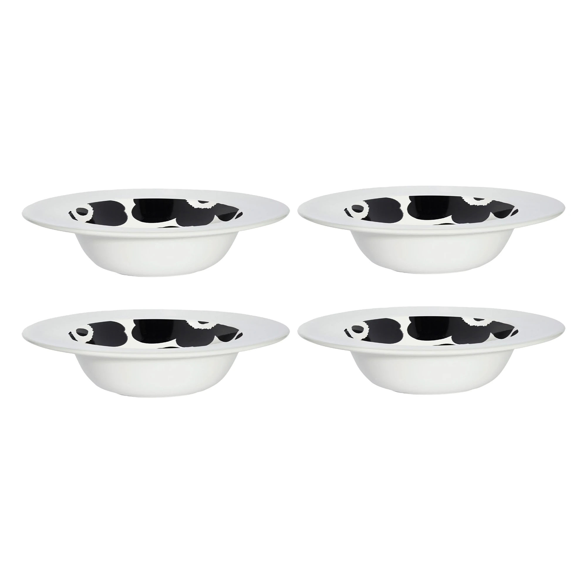 Marimekko Oiva / Unikko Dyb Tallerken 20 Cm 4-pak - Dybe tallerkner Stent&oslash;j Sort - 074370-109X4
