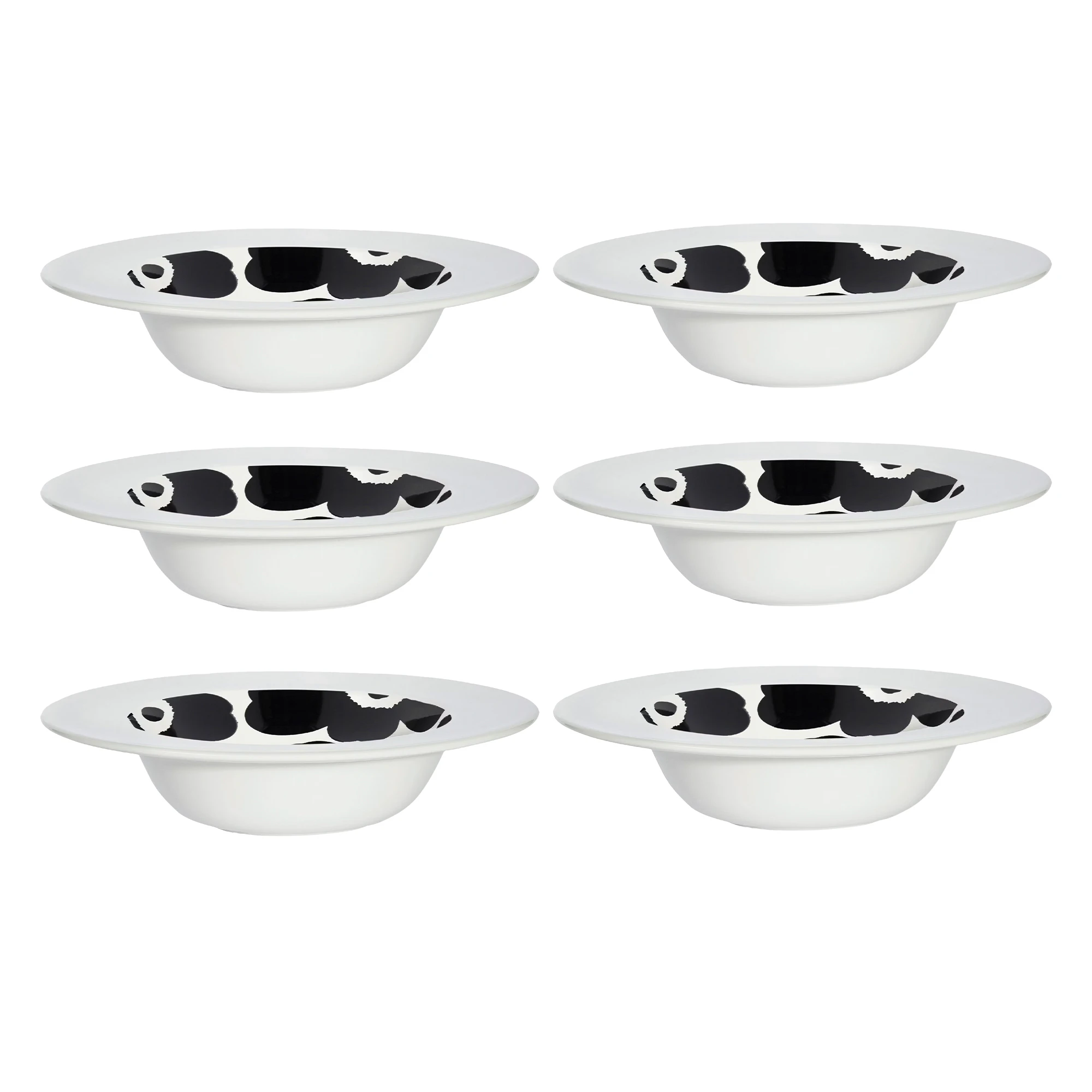 Marimekko Oiva / Unikko Dyb Tallerken 20 Cm 6-pak - Dybe tallerkner Stent&oslash;j Sort - 074370-109X6