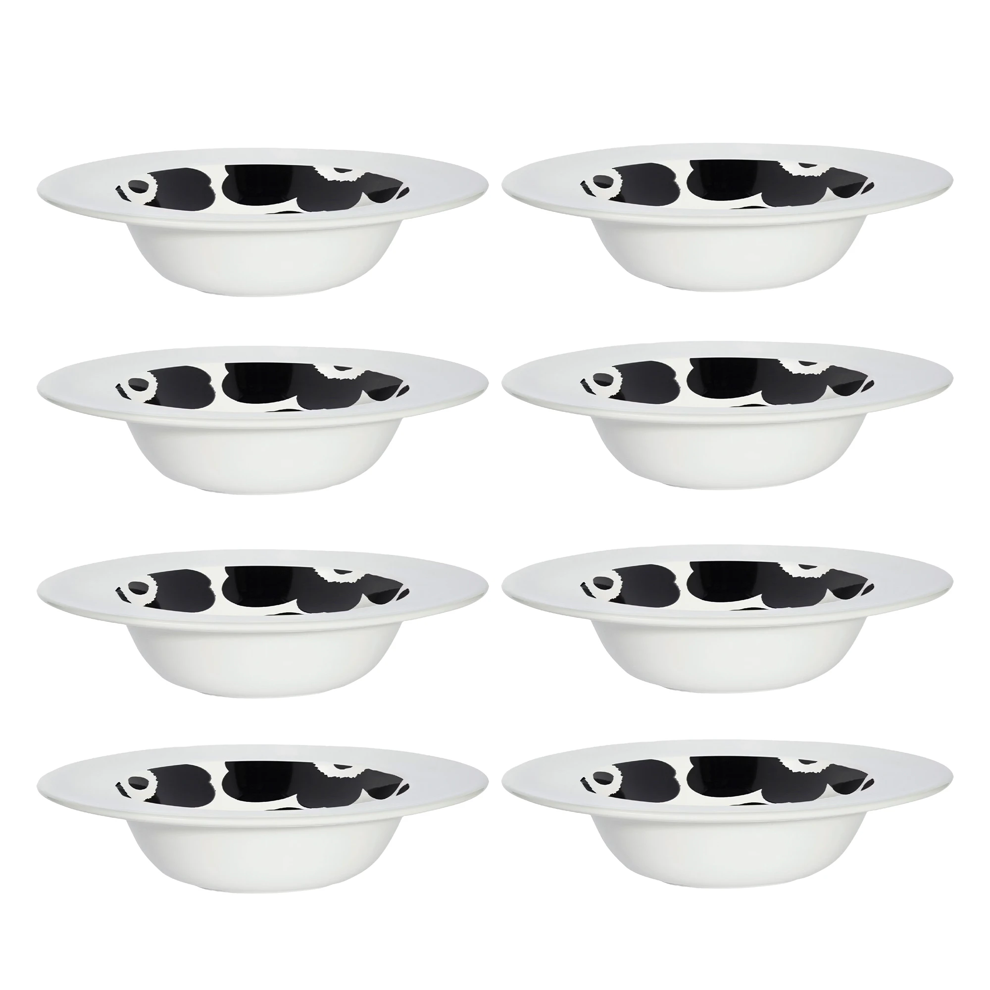 Marimekko Oiva / Unikko Dyb Tallerken 20 Cm 8-pak - Dybe tallerkner Stent&oslash;j Sort - 074370-109X8