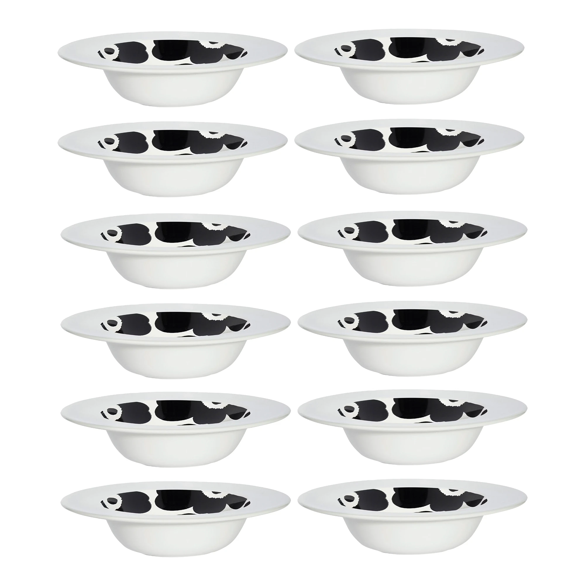 Marimekko Oiva / Unikko Dyb Tallerken 20 Cm 12-pak - Dybe tallerkner Stent&oslash;j Sort - 074370-109X12