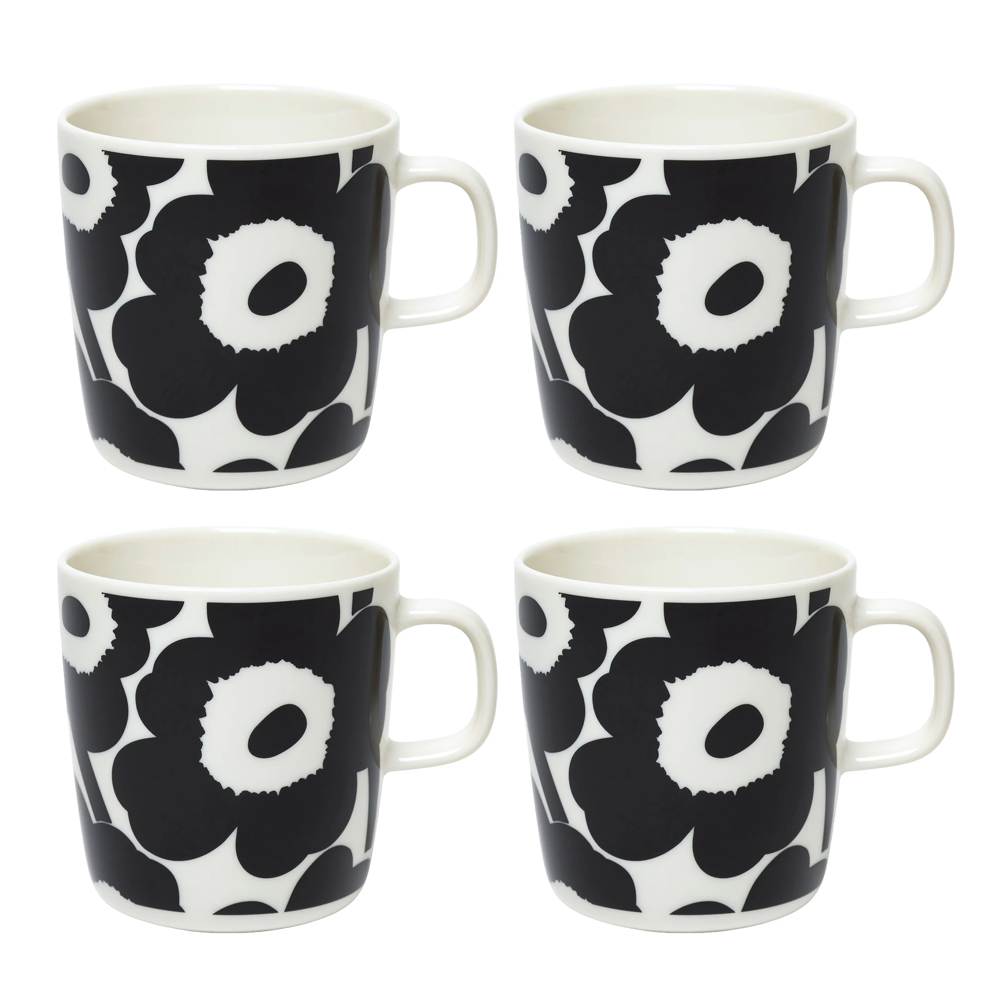 Marimekko Oiva / Unikko Krus 40 Cl 4-pak / Hvidt - Kaffekopper Stent&oslash;j Sort - 070636-190X4