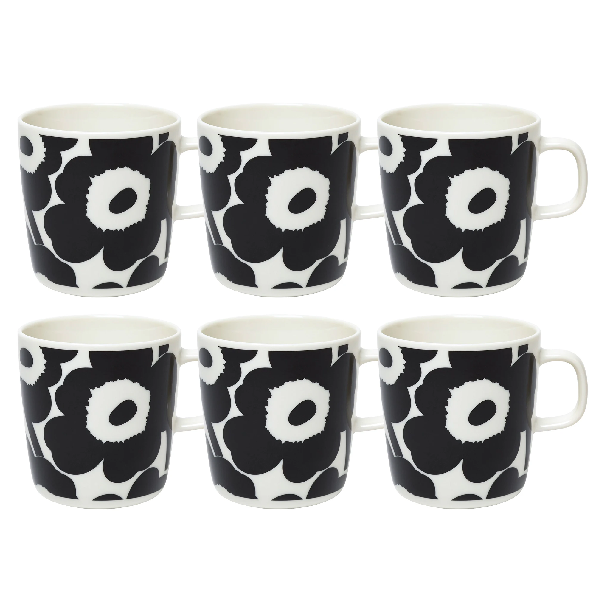 Marimekko Oiva / Unikko Krus 40 Cl 6-pak / Hvidt - Kaffekopper Stent&oslash;j Sort - 070636-190X6