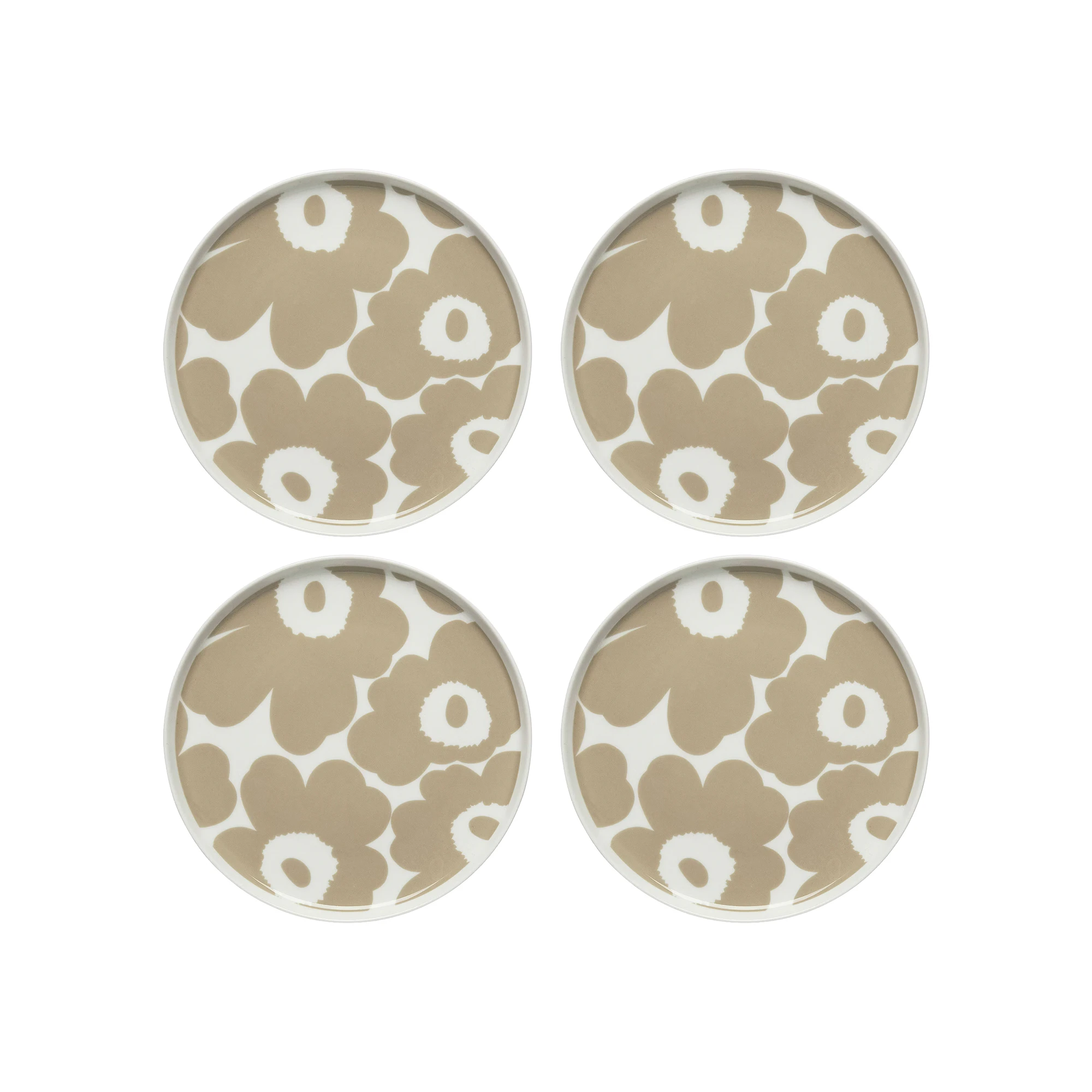 Marimekko Oiva / Unikko Sidetallerken 20 Cm 4-pak / Hvid - Asietter Stent&oslash;j Beige - 070399-180X4