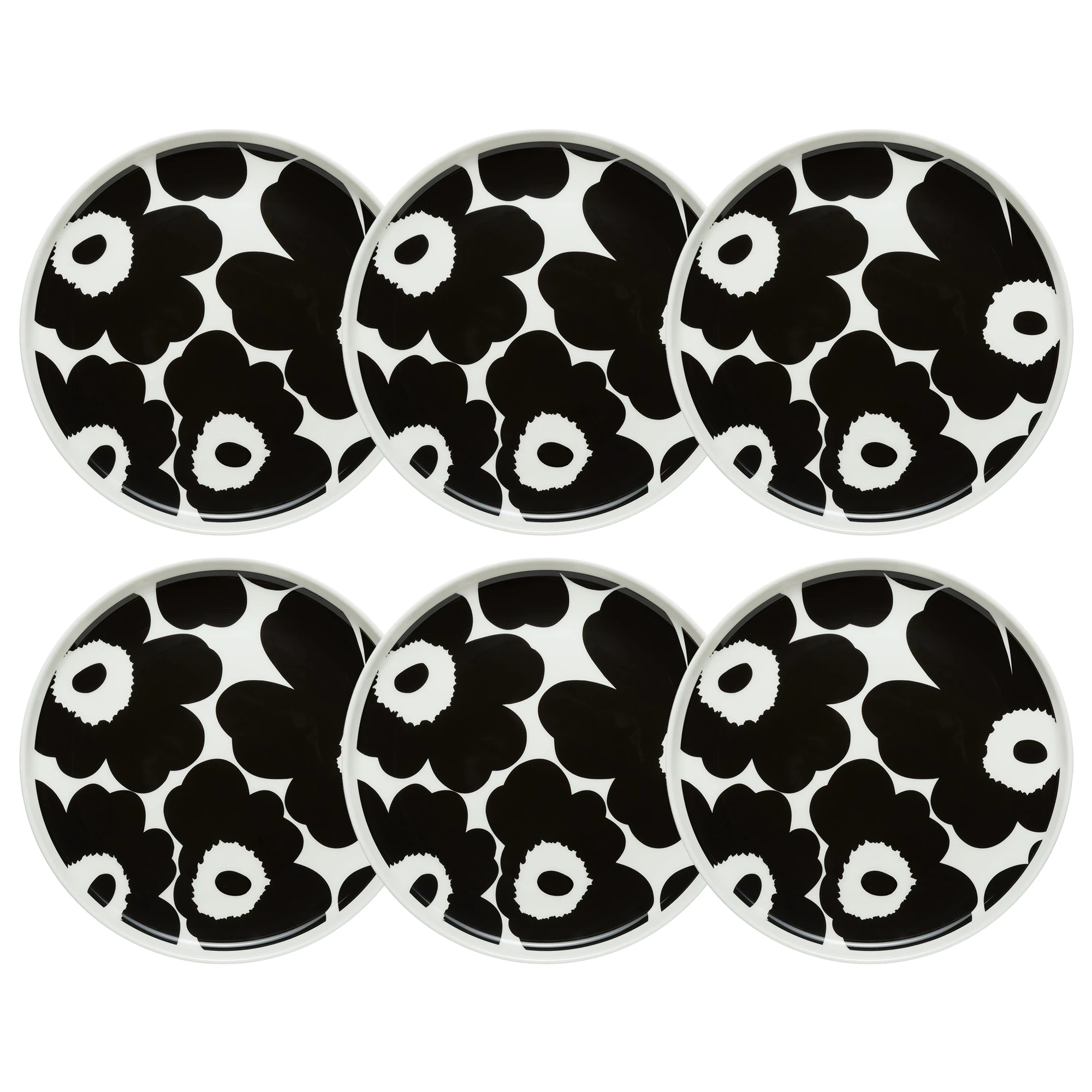 Marimekko Oiva / Unikko Sidetallerken 20 Cm 6-pak / Hvid - Asietter Stent&oslash;j Sort - 070763-190X6