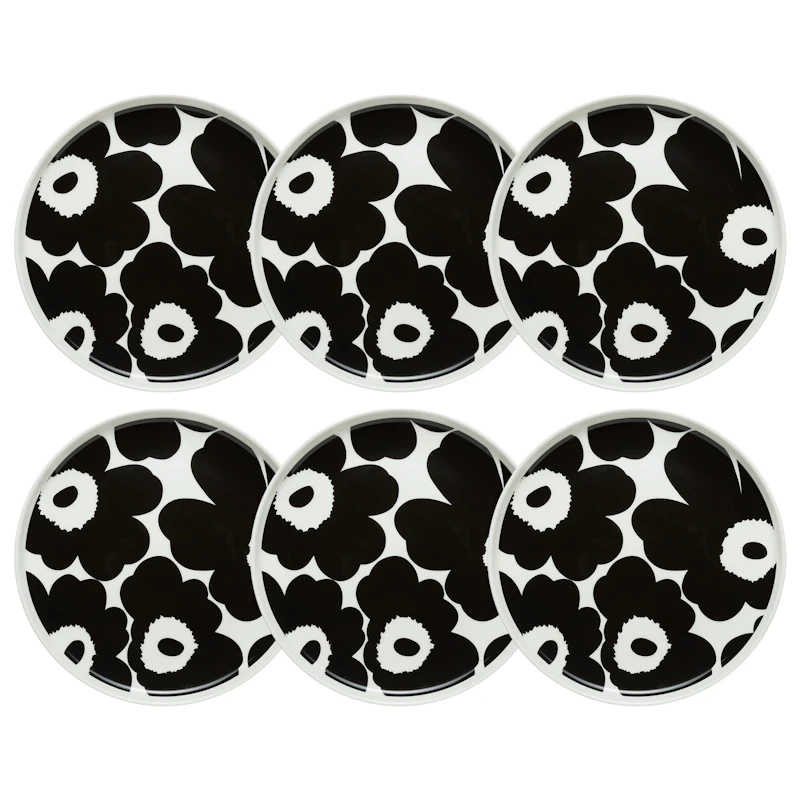 Oiva / Unikko Sidetallerken 20 cm 6-pak, Sort / Hvid