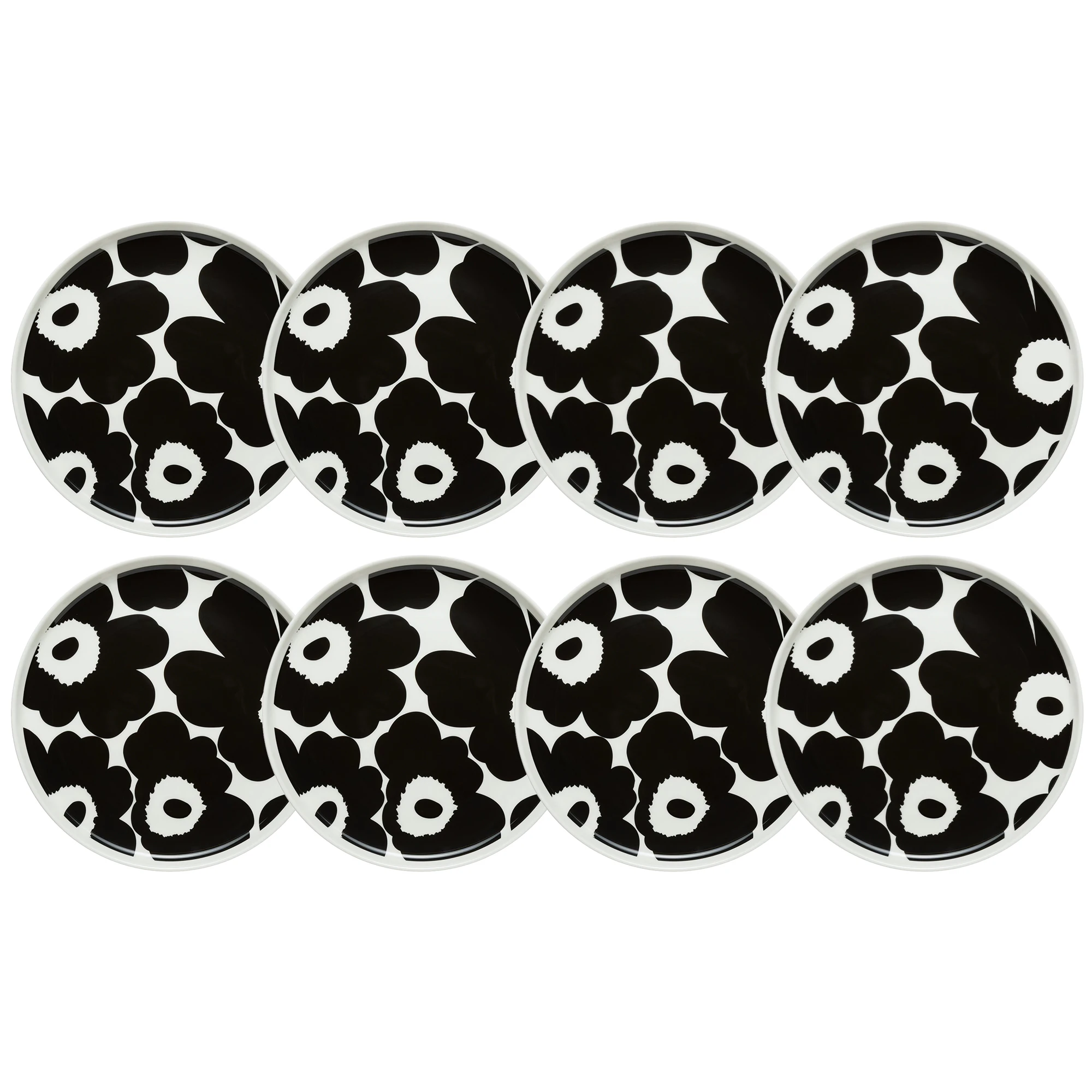 Marimekko Oiva / Unikko Sidetallerken 20 Cm 8-pak / Hvid - Asietter Stent&oslash;j Sort - 070763-190X8