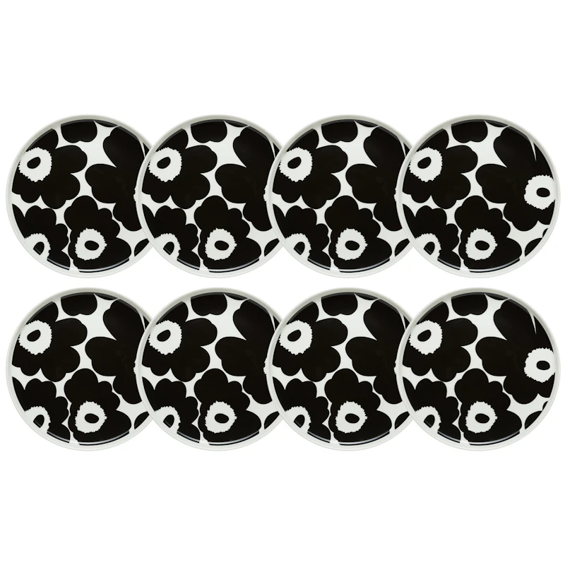 Oiva / Unikko Sidetallerken 20 cm 8-pak, Sort / Hvid
