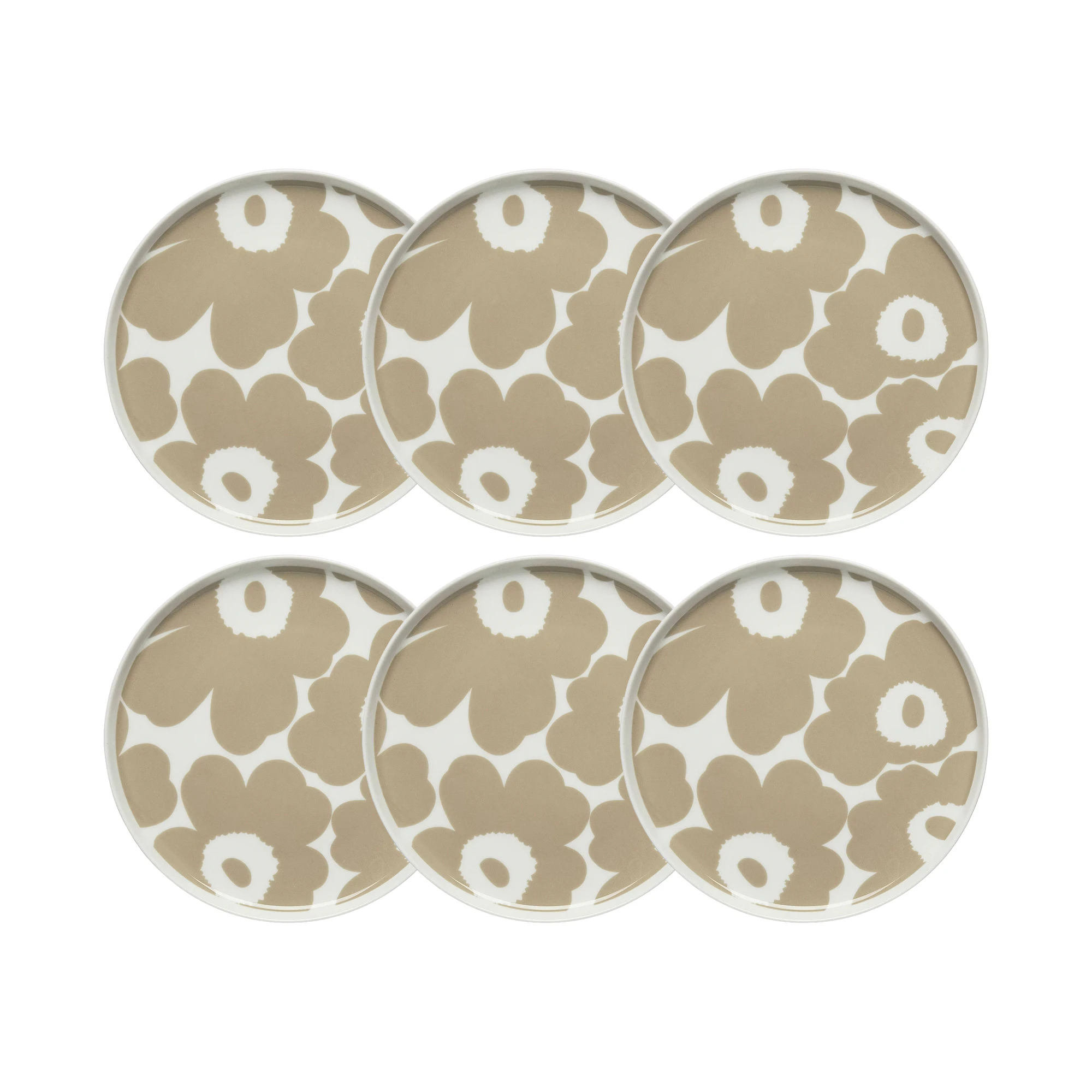 Marimekko Oiva / Unikko Sidetallerken 20 Cm 6-pak / Hvid - Asietter Stent&oslash;j Beige - 070399-180X6