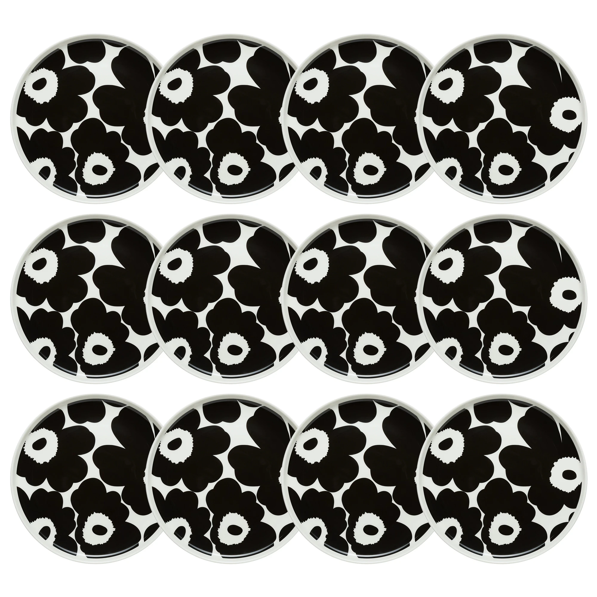 Marimekko Oiva / Unikko Sidetallerken 20 Cm 12-pak / Hvid - Asietter Stent&oslash;j Sort - 070763-190X12