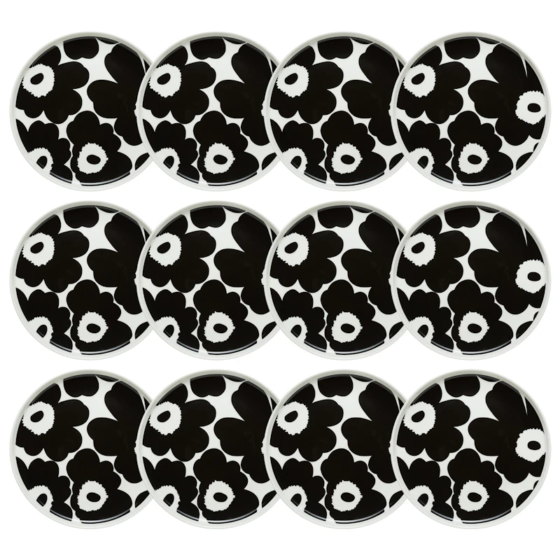 Oiva / Unikko Sidetallerken 20 cm 12-pak, Sort / Hvid