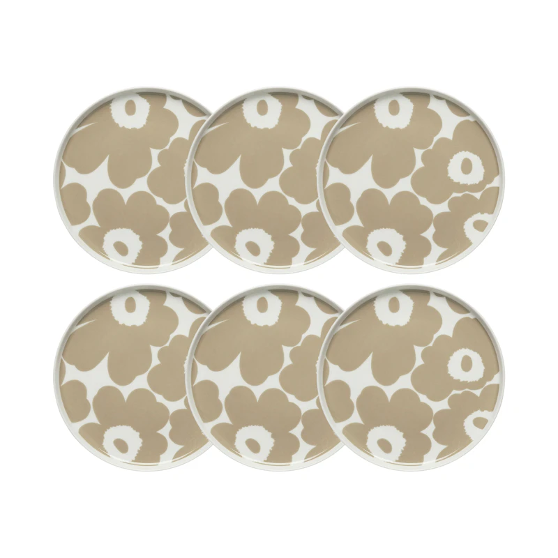 Oiva / Unikko Sidetallerken 20 cm 6-pak, Beige / Hvid