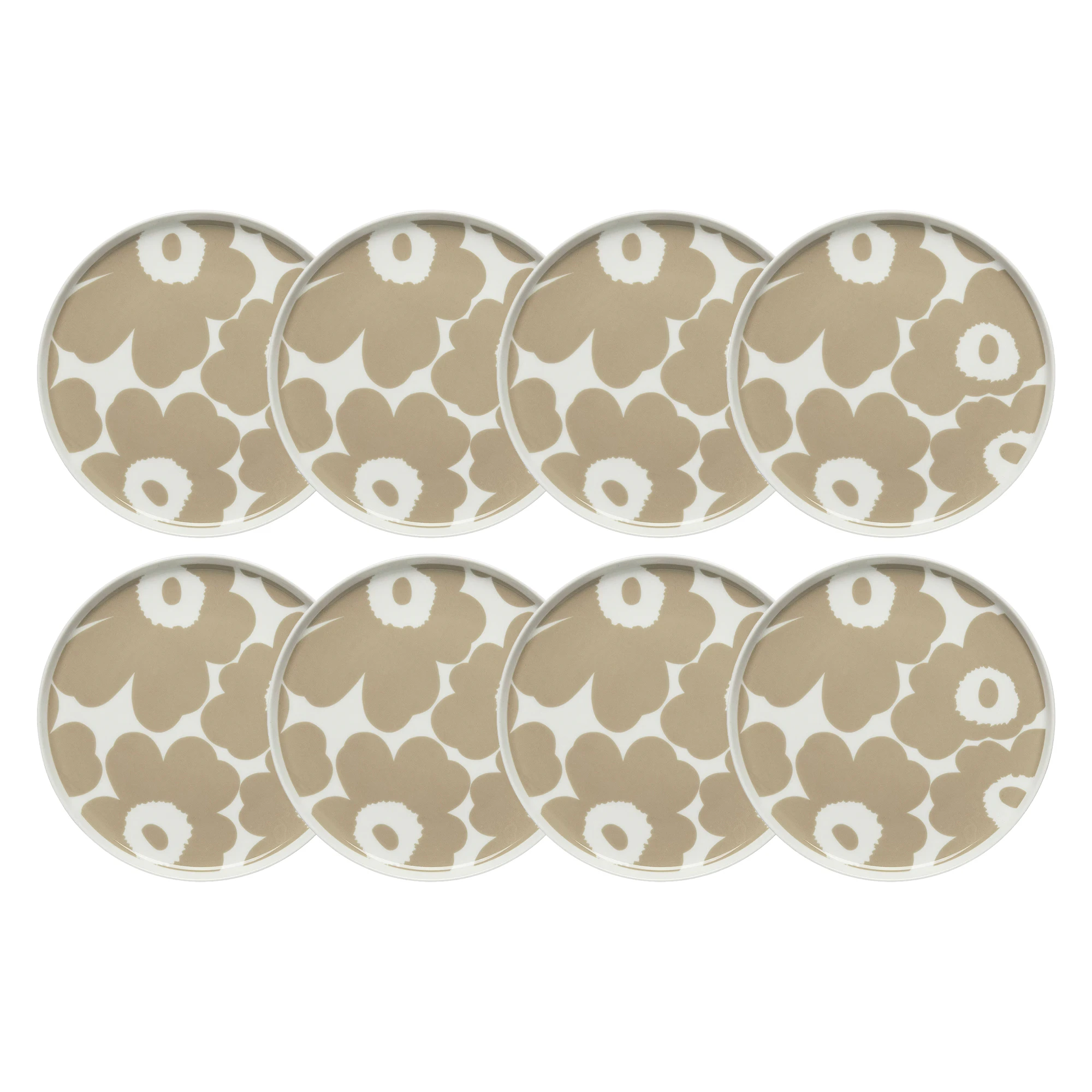 Marimekko Oiva / Unikko Sidetallerken 20 Cm 8-pak / Hvid - Asietter Stent&oslash;j Beige - 070399-180X8