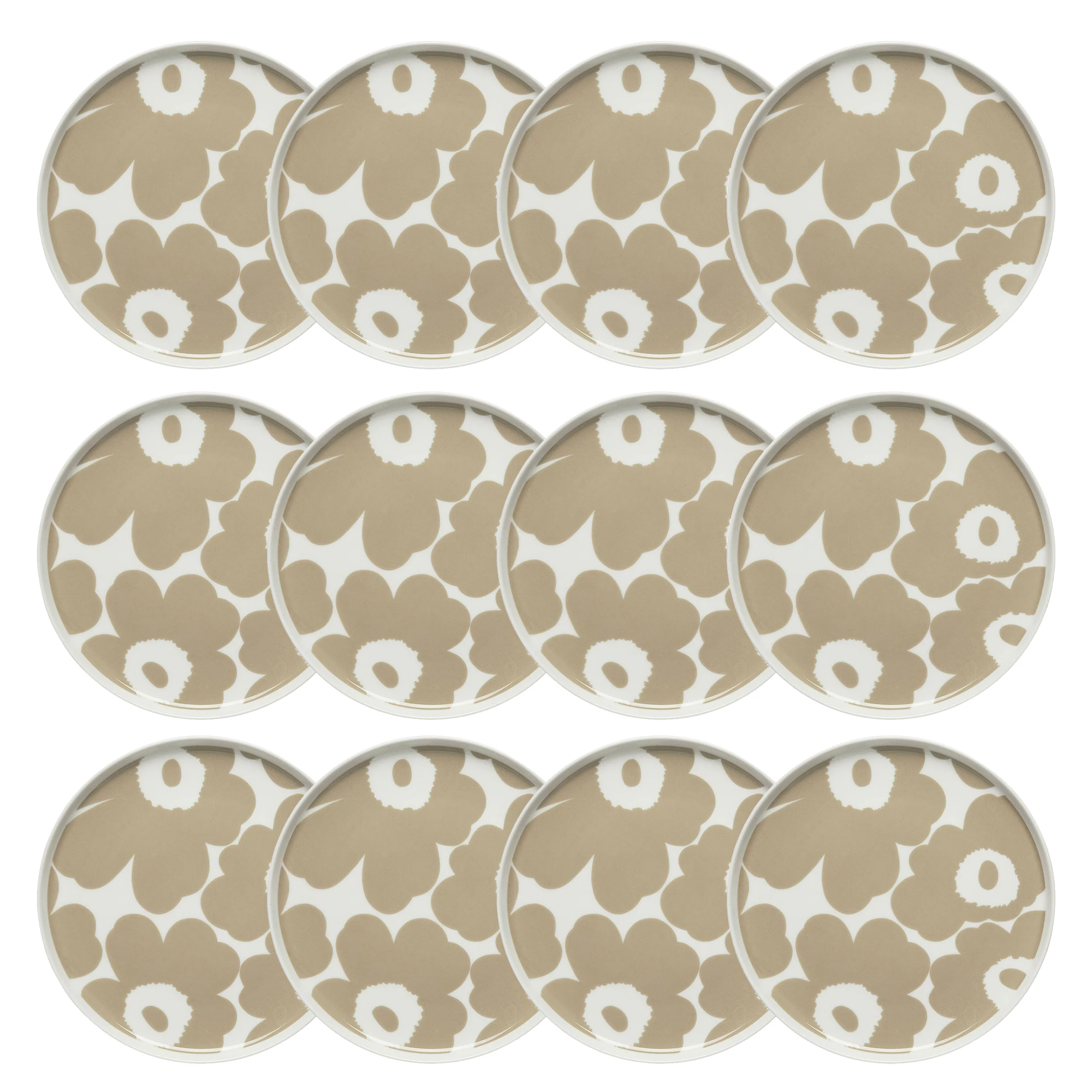 Marimekko Oiva / Unikko Sidetallerken 20 Cm 12-pak / Hvid - Asietter Stent&oslash;j Beige - 070399-180X12