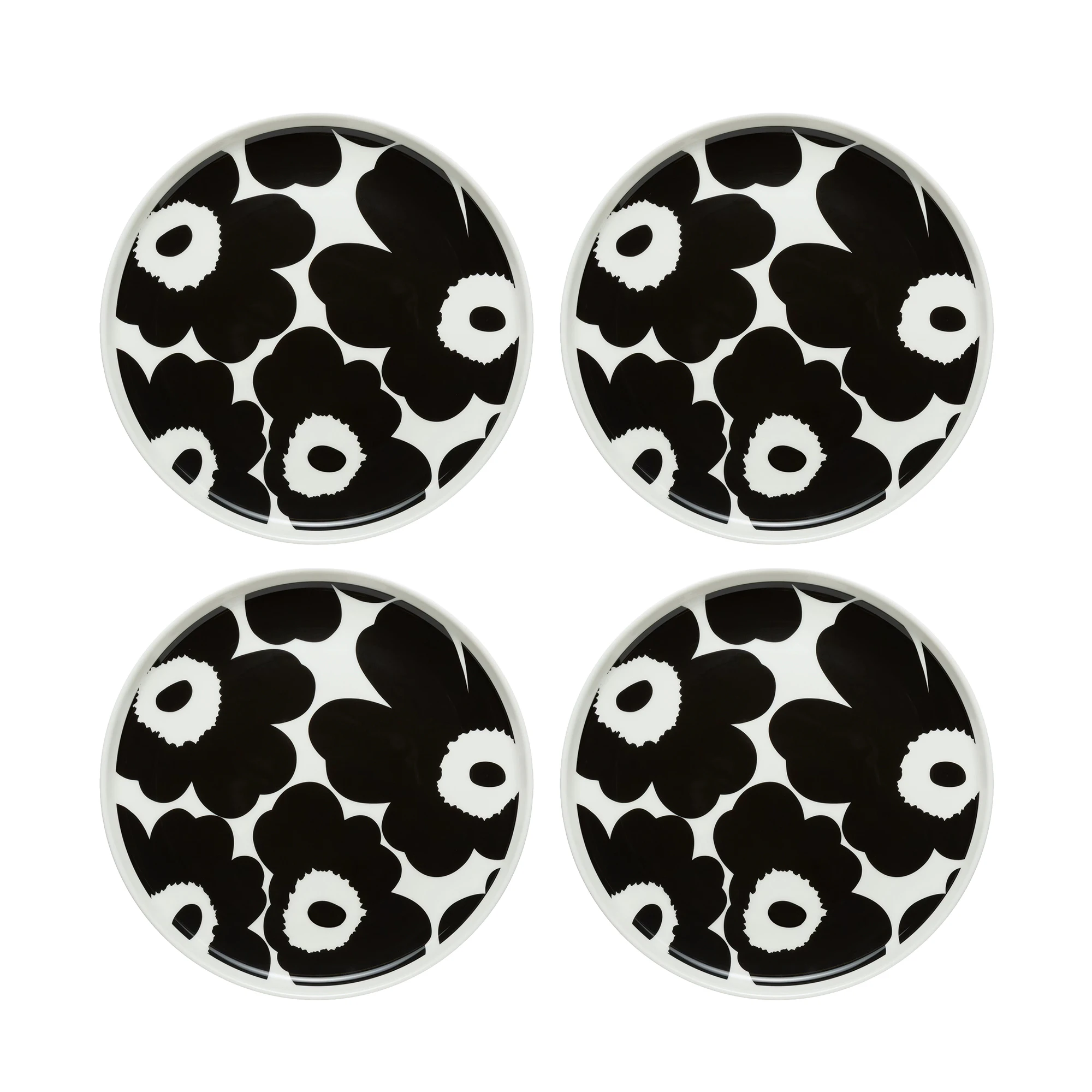 Marimekko Oiva / Unikko Sidetallerken 20 Cm 4-pak / Hvid - Asietter Stent&oslash;j Sort - 070763-190X4