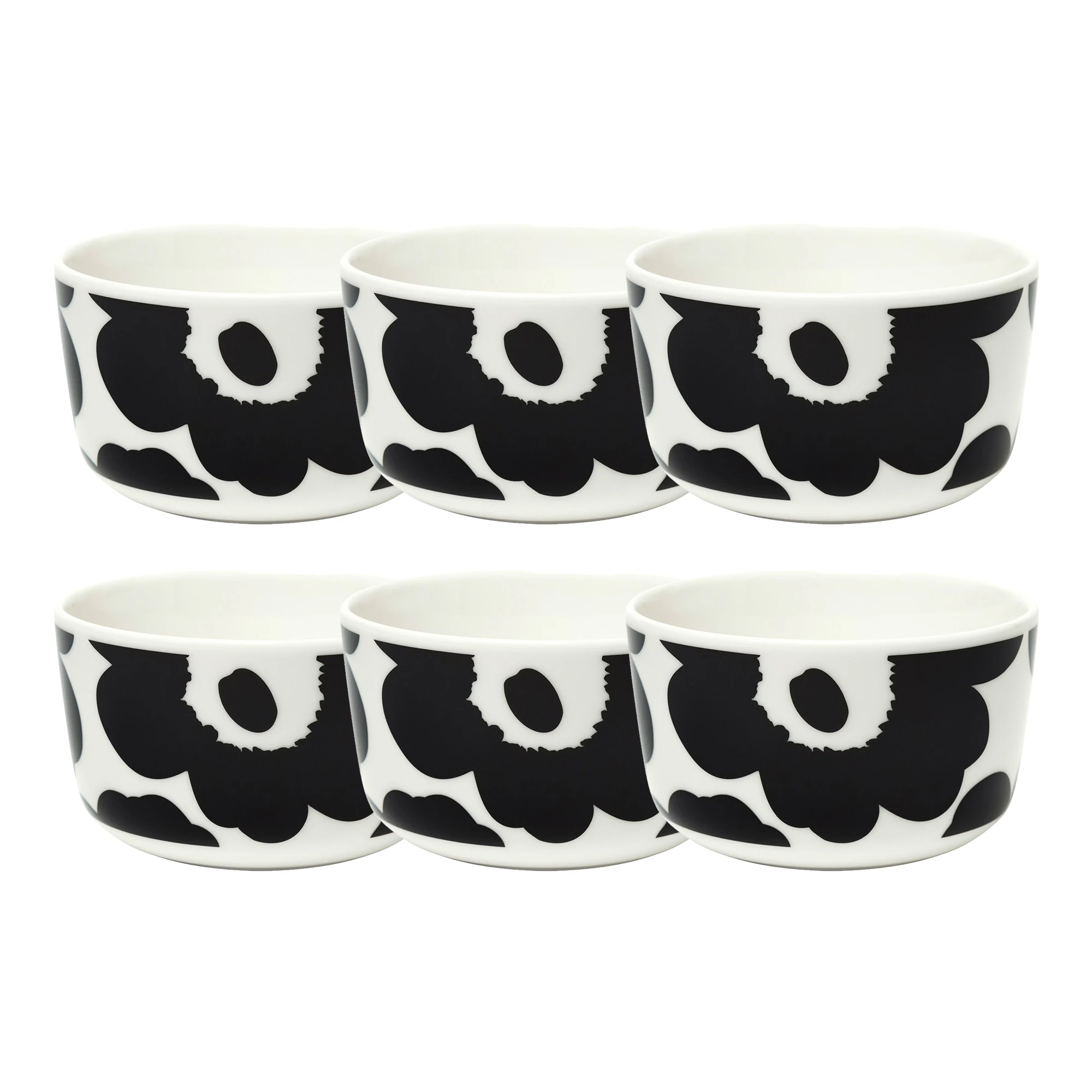 Marimekko Oiva / Unikko Sk&aring;l 25 Cl 6-pak / Hvid - Serveringssk&aring;le Stent&oslash;j Sort - 071066-190X6