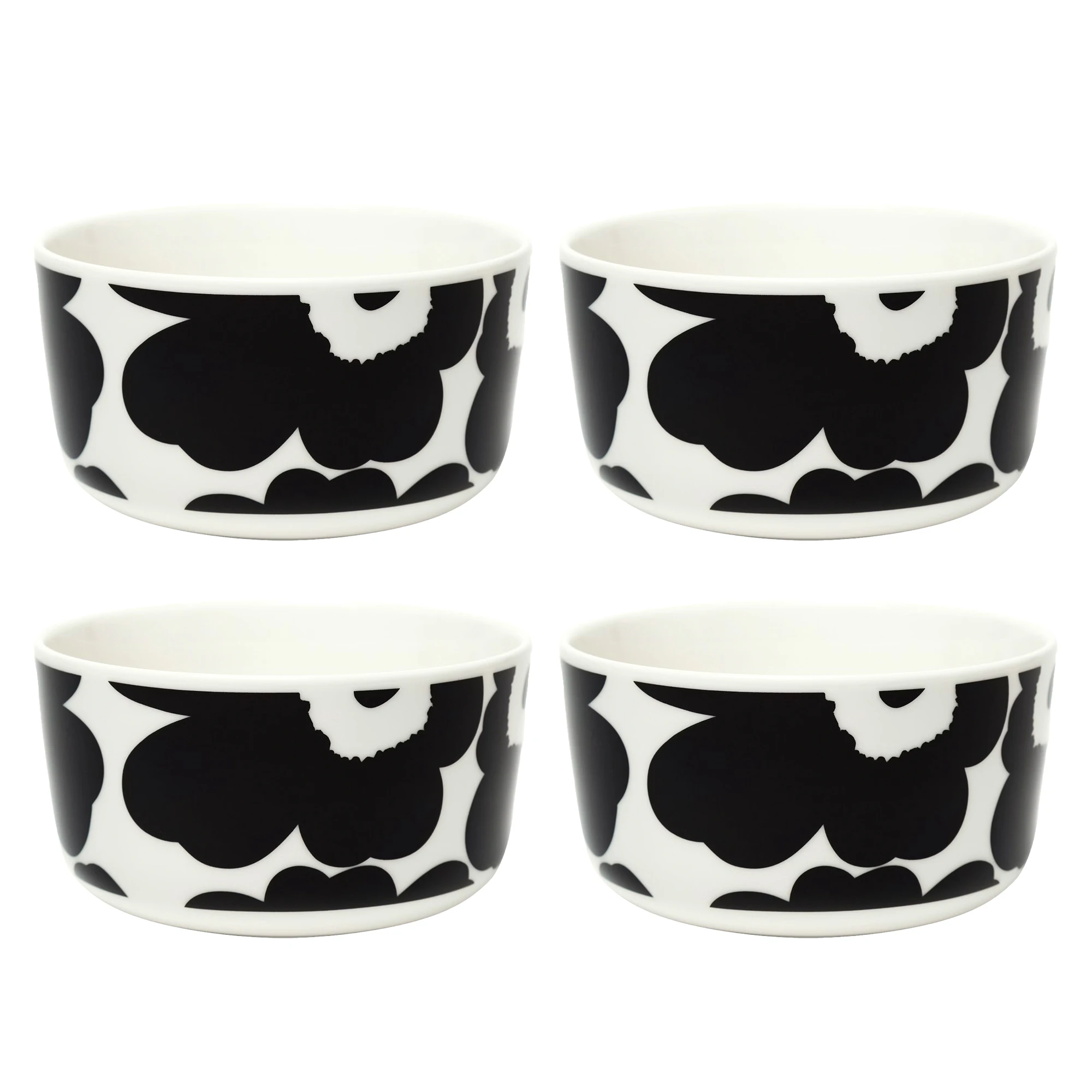 Marimekko Oiva / Unikko Sk&aring;l 50 Cl 4-pak / Hvid - Serveringssk&aring;le Stent&oslash;j Sort - 070638-190X4