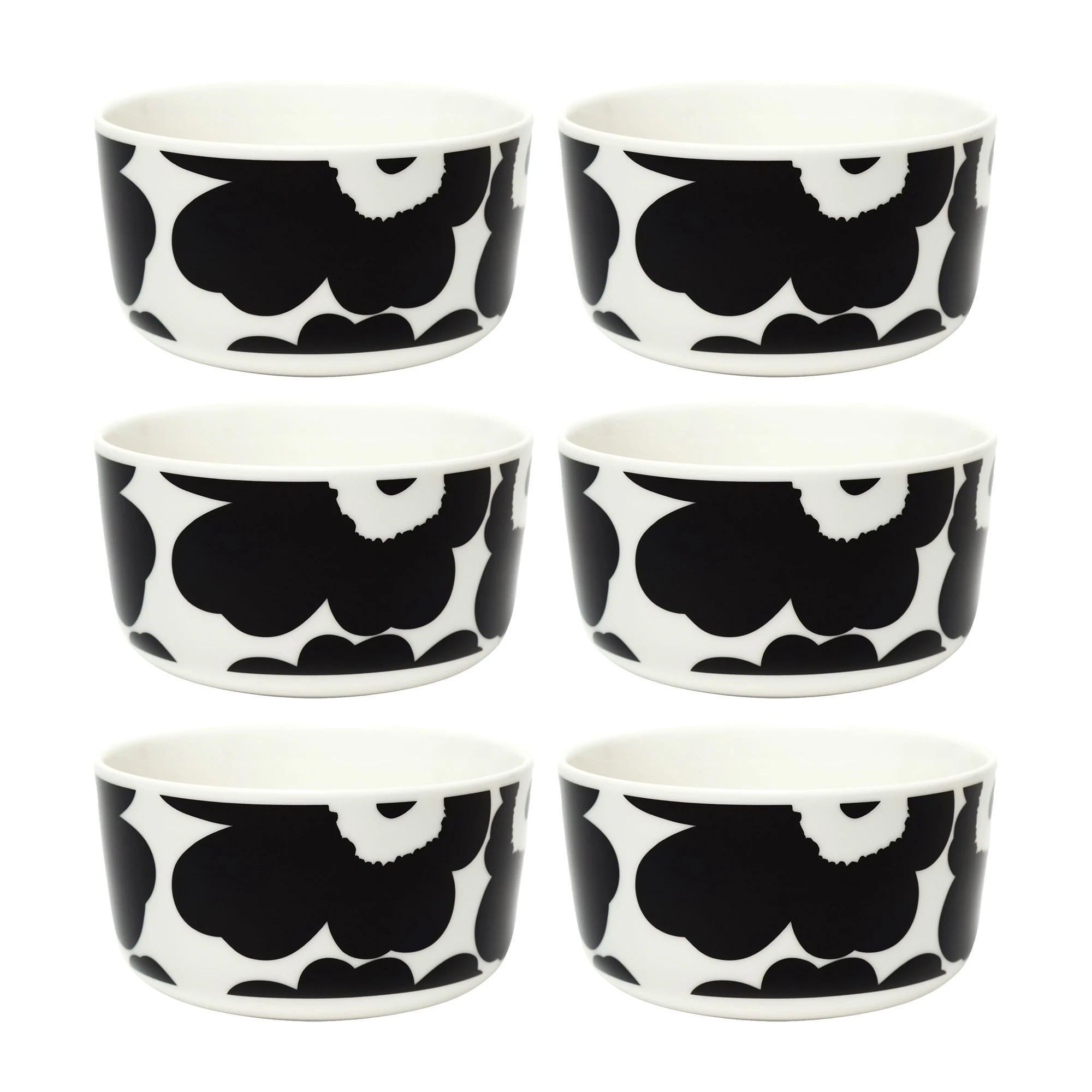 Marimekko Oiva / Unikko Sk&aring;l 50 Cl 6-pak / Hvid - Serveringssk&aring;le Stent&oslash;j Sort - 070638-190X6