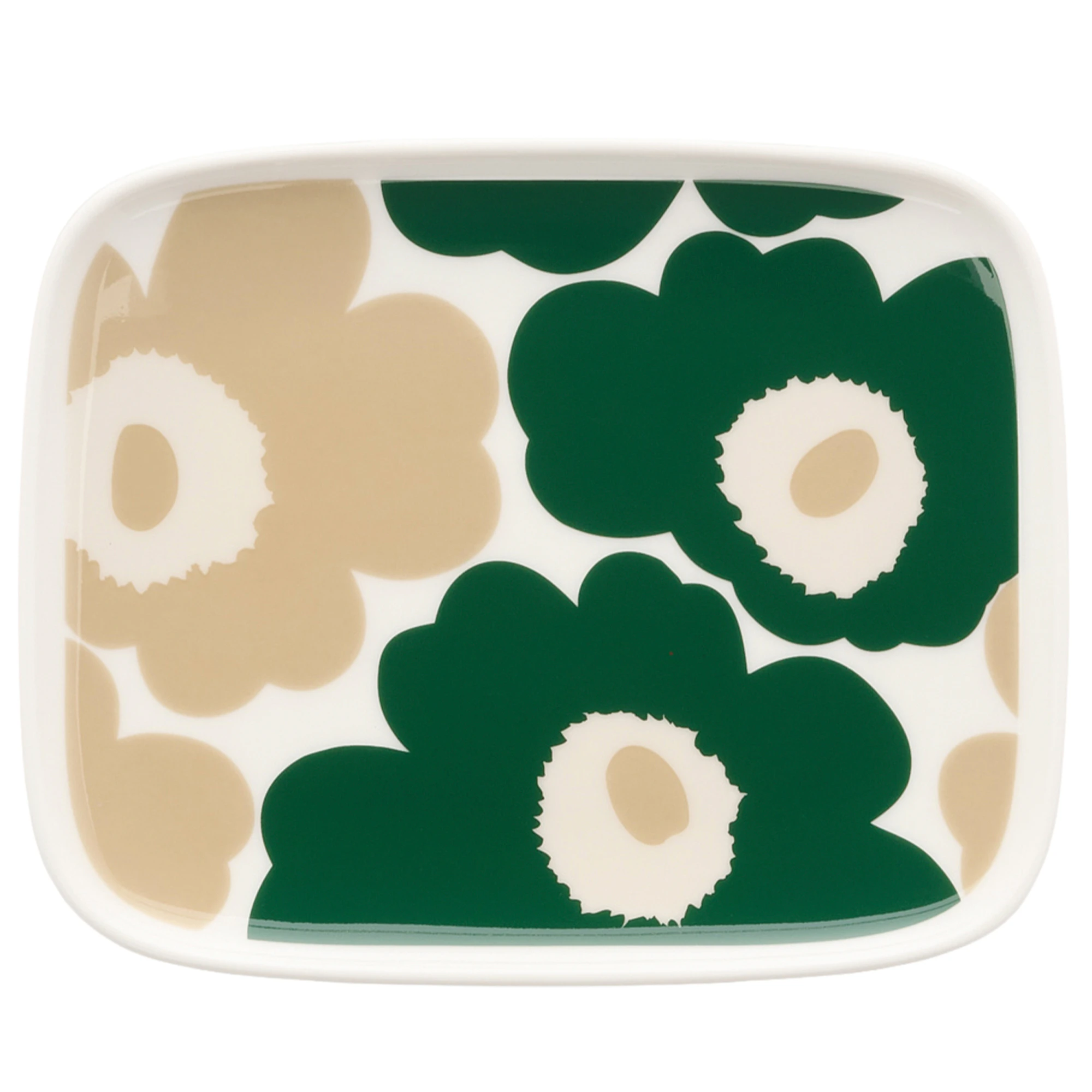 Marimekko Oiva/unikko Tallerken 12x15 Cm M&oslash;rkegr&oslash;n / Light Sand - Asietter Stent&oslash;j Dark Green - 075878-168