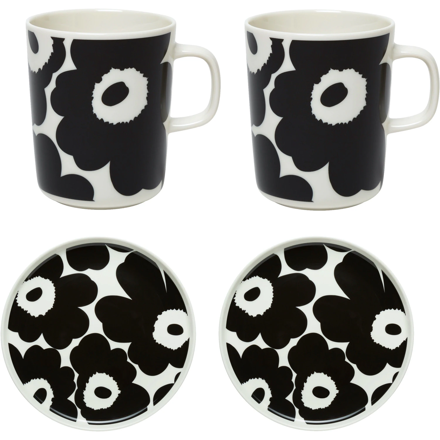 Marimekko Oiva/unikko Tallerken 20 Cm + Krus 25 Cl 2-pak - Kaffekopper Stent&oslash;j Sort - 071606-190