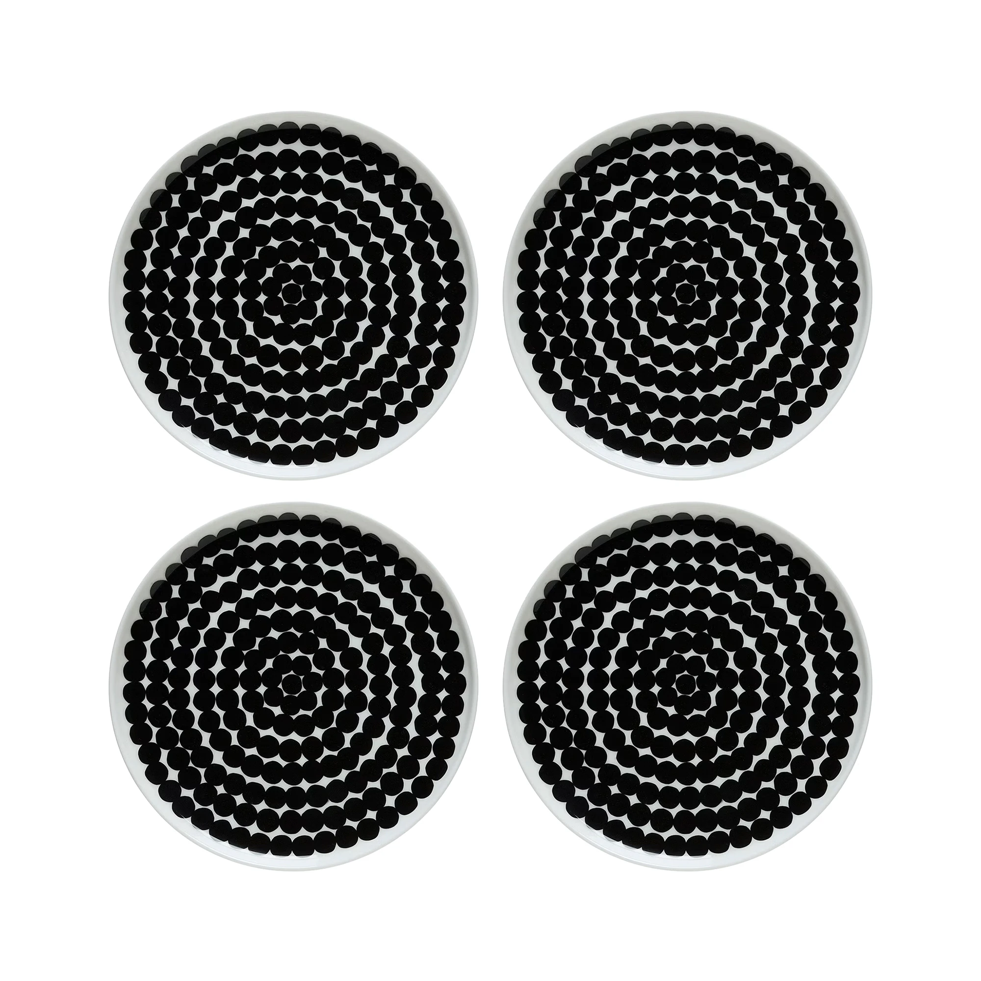 Marimekko Siirtolapuutarha Sidetallerken 20 Cm 4-pak - Middagstallerkner Stent&oslash;j Sort - 067265-190X4