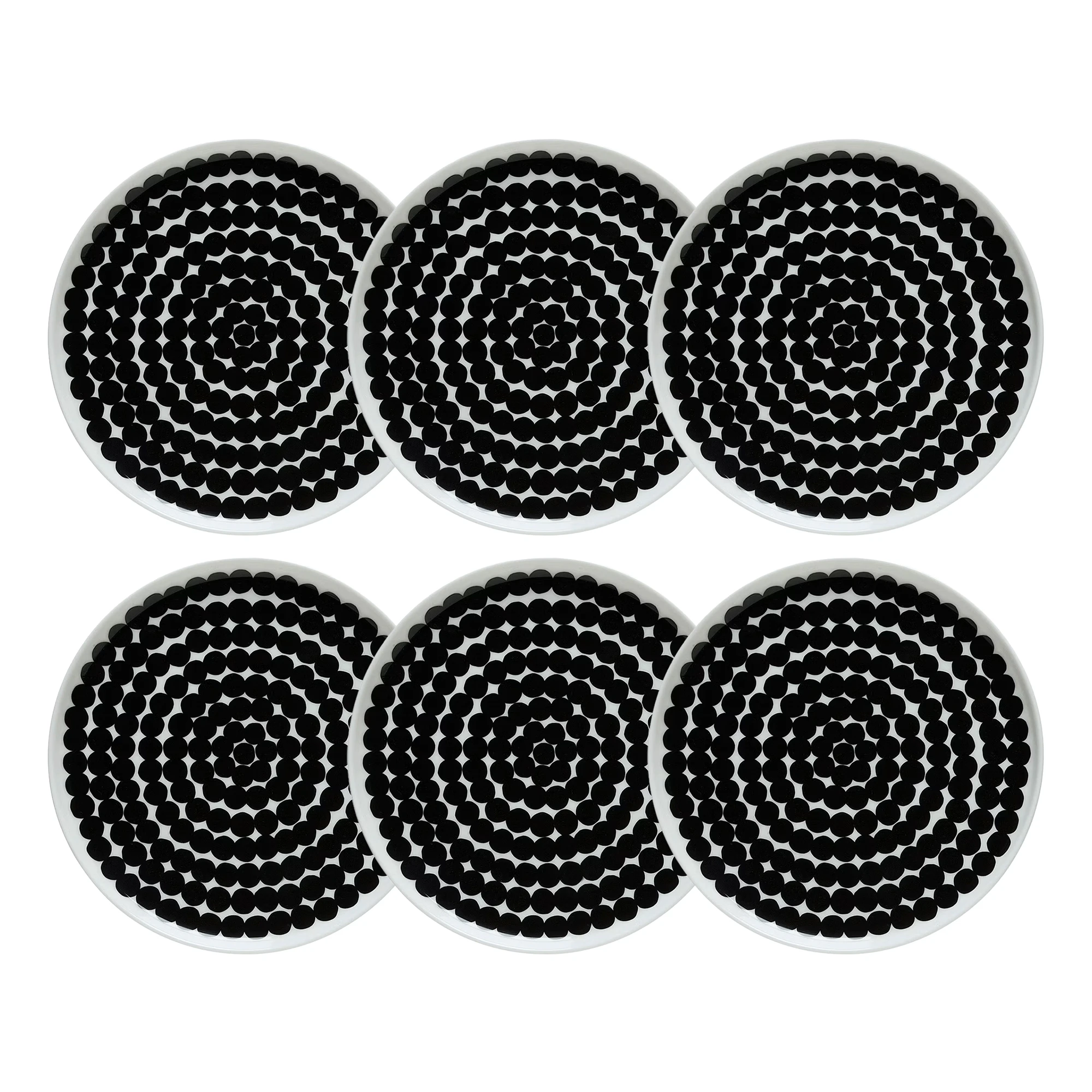 Marimekko Siirtolapuutarha Sidetallerken 20 Cm 6-pak - Middagstallerkner Stent&oslash;j Sort - 067265-190X6