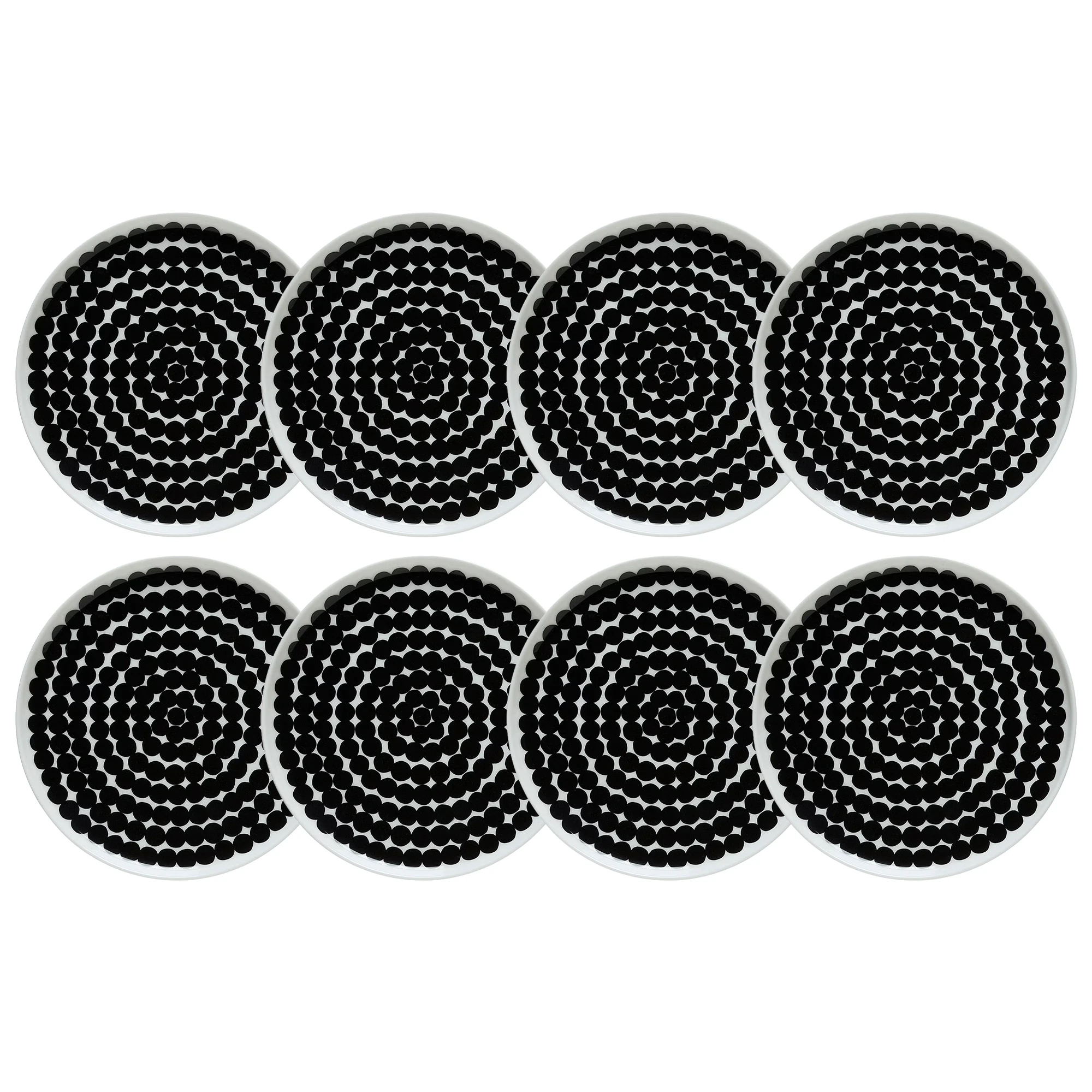 Marimekko Siirtolapuutarha Sidetallerken 20 Cm 8-pak - Middagstallerkner Stent&oslash;j Sort - 067265-190X8