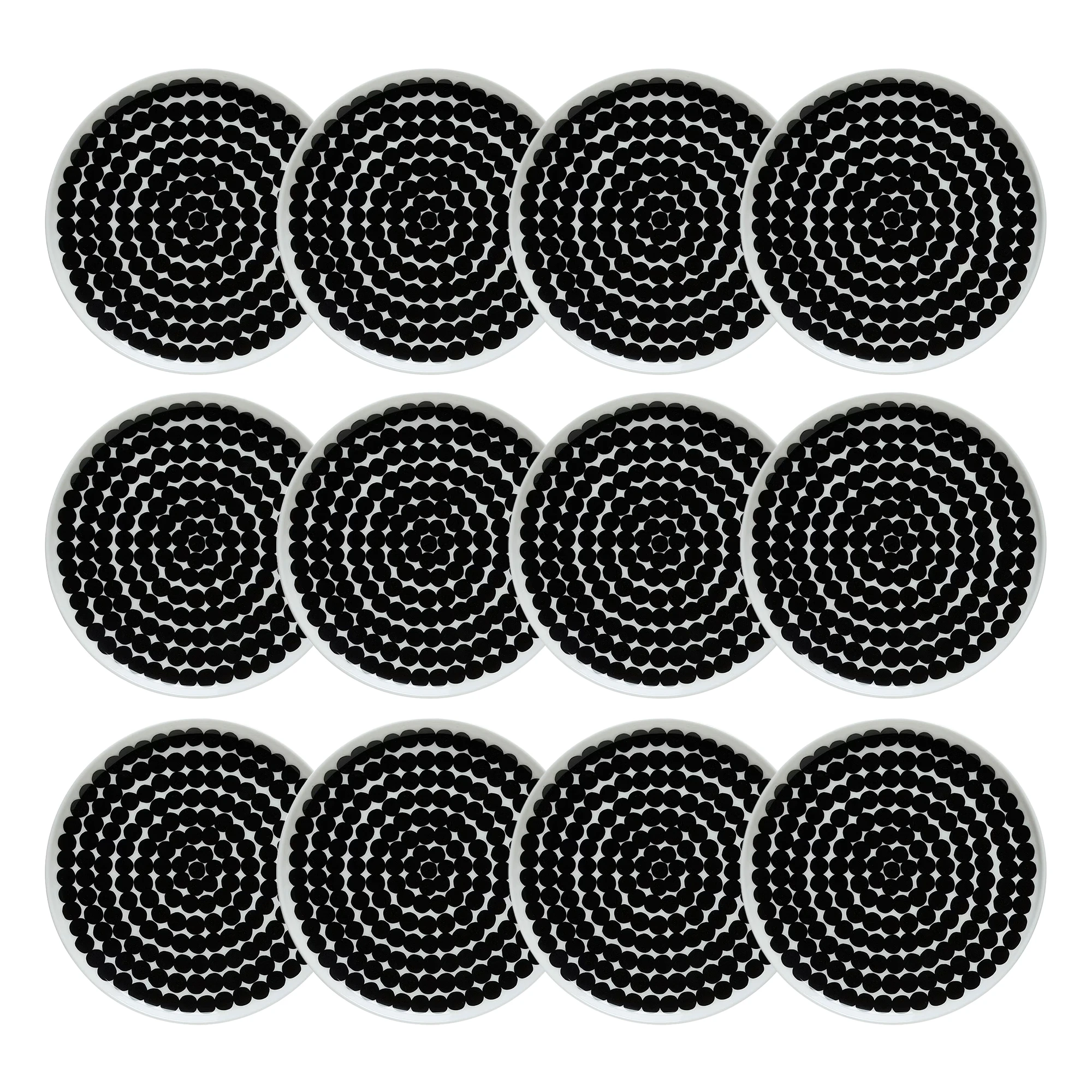 Marimekko Siirtolapuutarha Sidetallerken 20 Cm 12-pak - Middagstallerkner Stent&oslash;j Sort - 067265-190X12