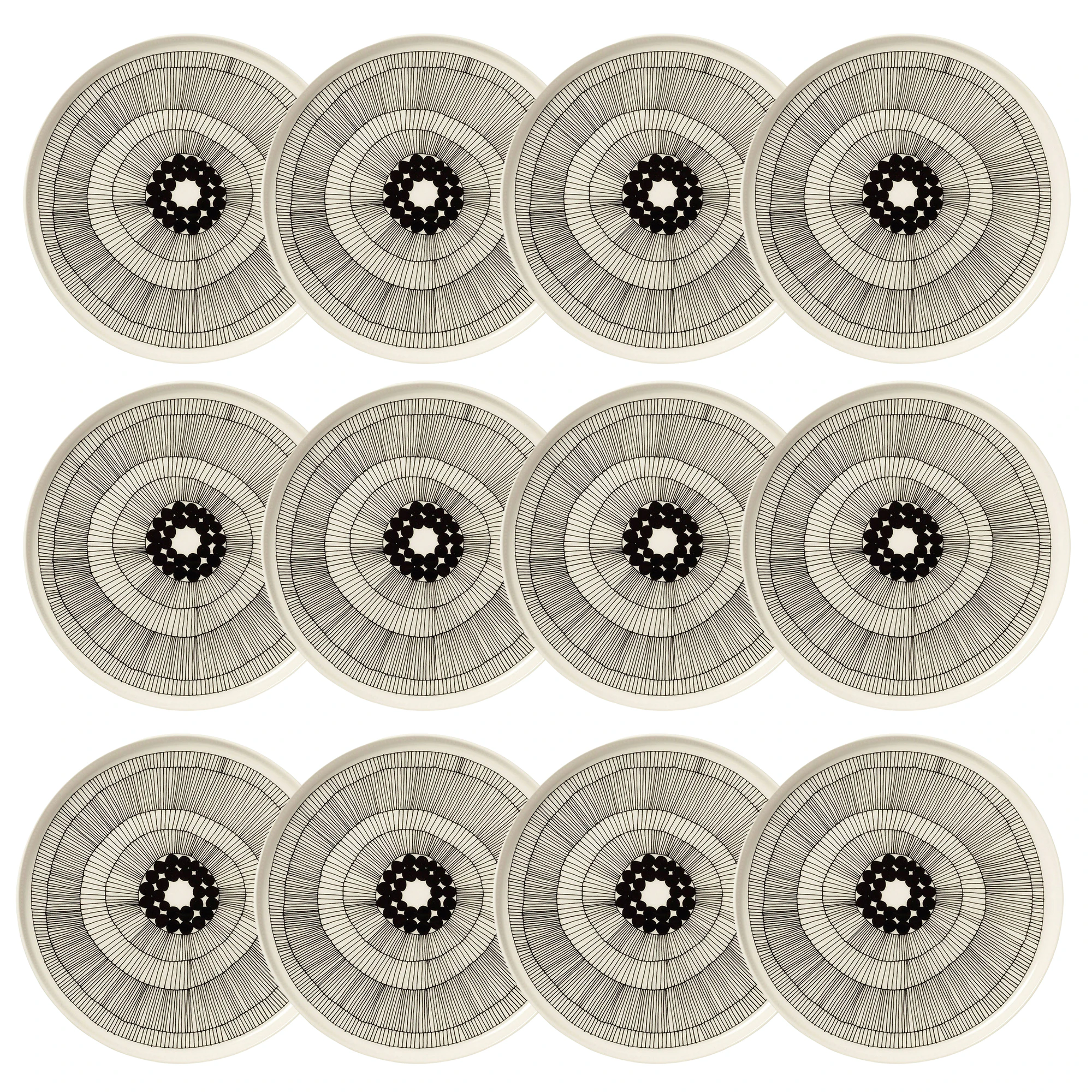 Marimekko Siirtolapuutarha Tallerken 25 Cm 12-pak - Middagstallerkner Stent&oslash;j Sort - 063304-191X12