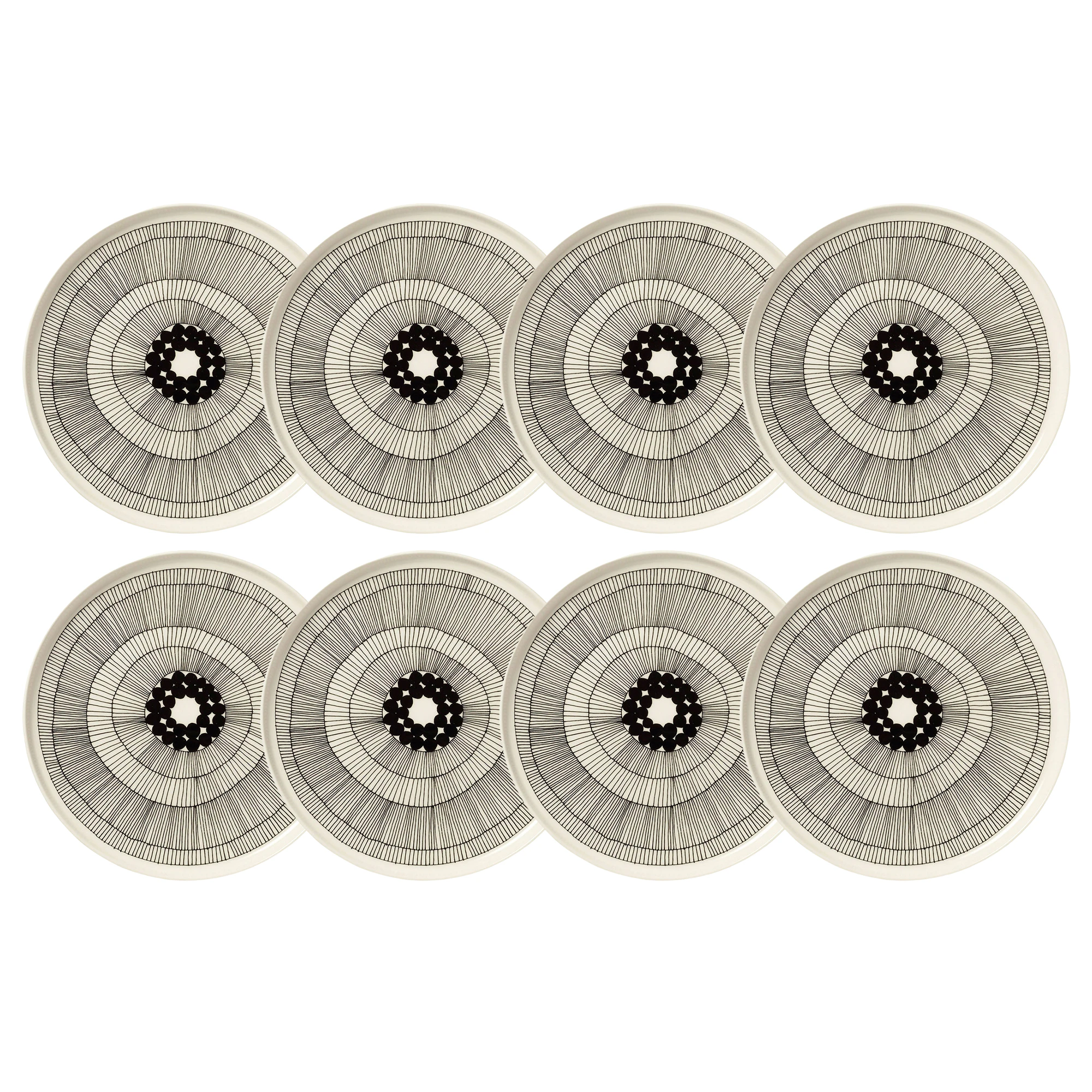 Marimekko Siirtolapuutarha Tallerken 25 Cm 8-pak - Middagstallerkner Stent&oslash;j Sort - 063304-191X8