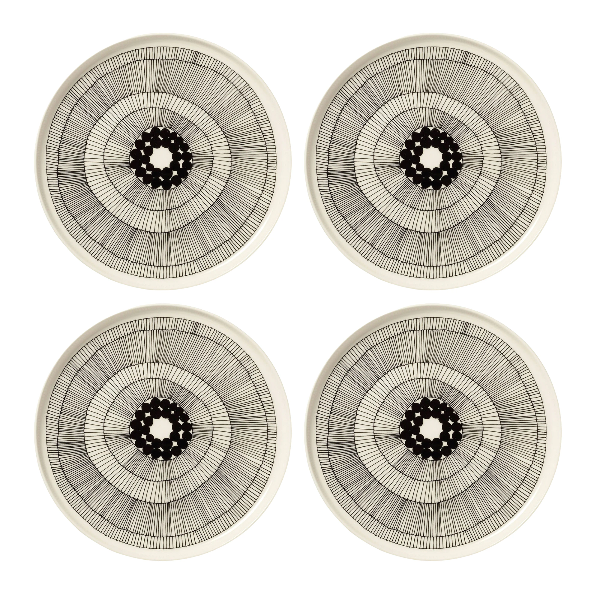 Marimekko Siirtolapuutarha Tallerken 25 Cm 4-pak - Middagstallerkner Stent&oslash;j Sort - 063304-191X4