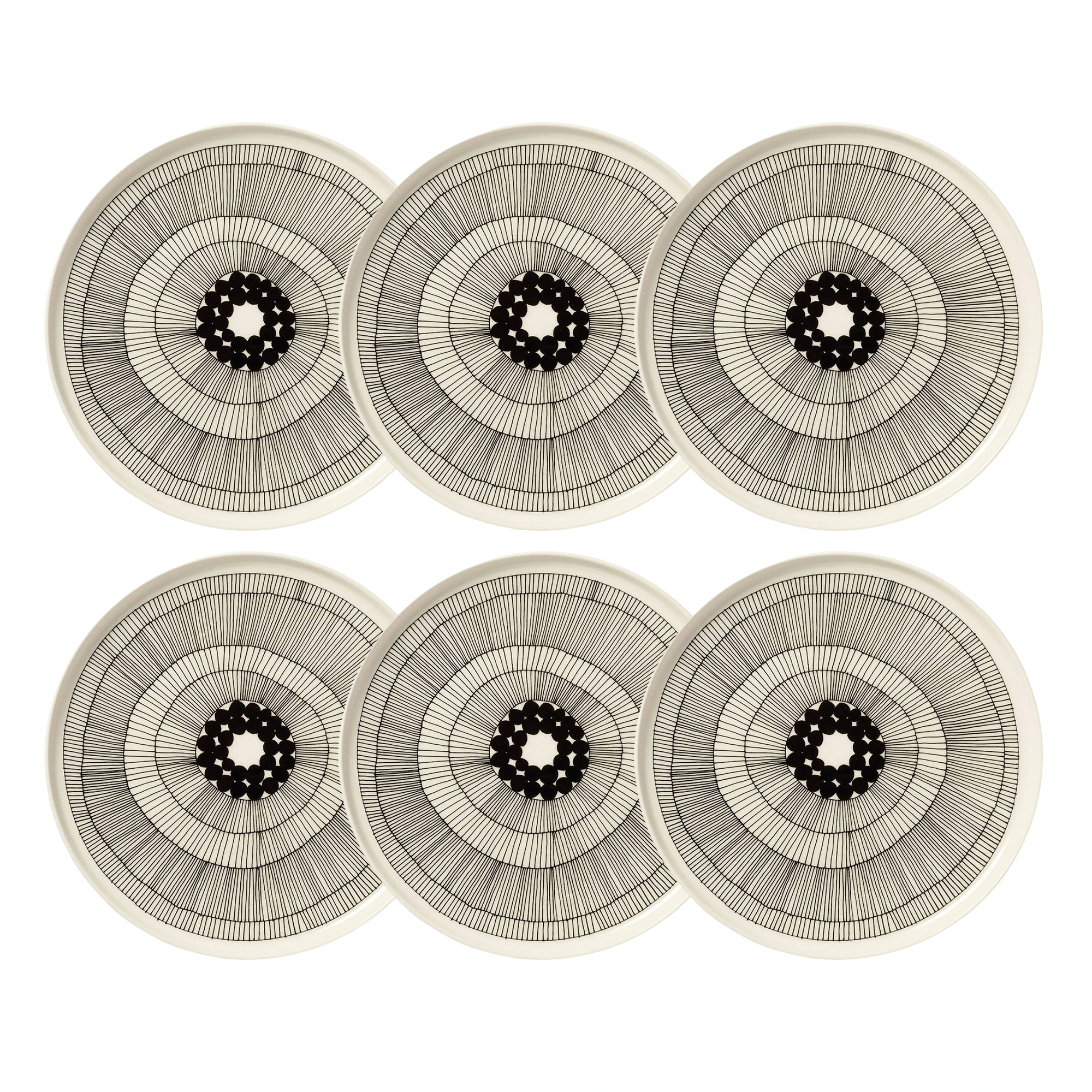 Marimekko Siirtolapuutarha Tallerken 25 Cm 6-pak - Middagstallerkner Stent&oslash;j Sort - 063304-191X6