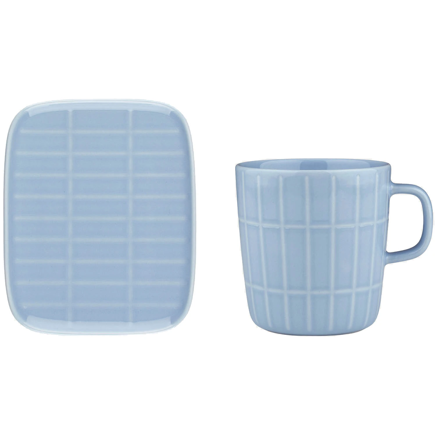 Marimekko Tiiliskivi Krus 40 Cl + Tallerken 12x15 Cm - Kaffekopper Stent&oslash;j Lysebl&aring; - 073671-150