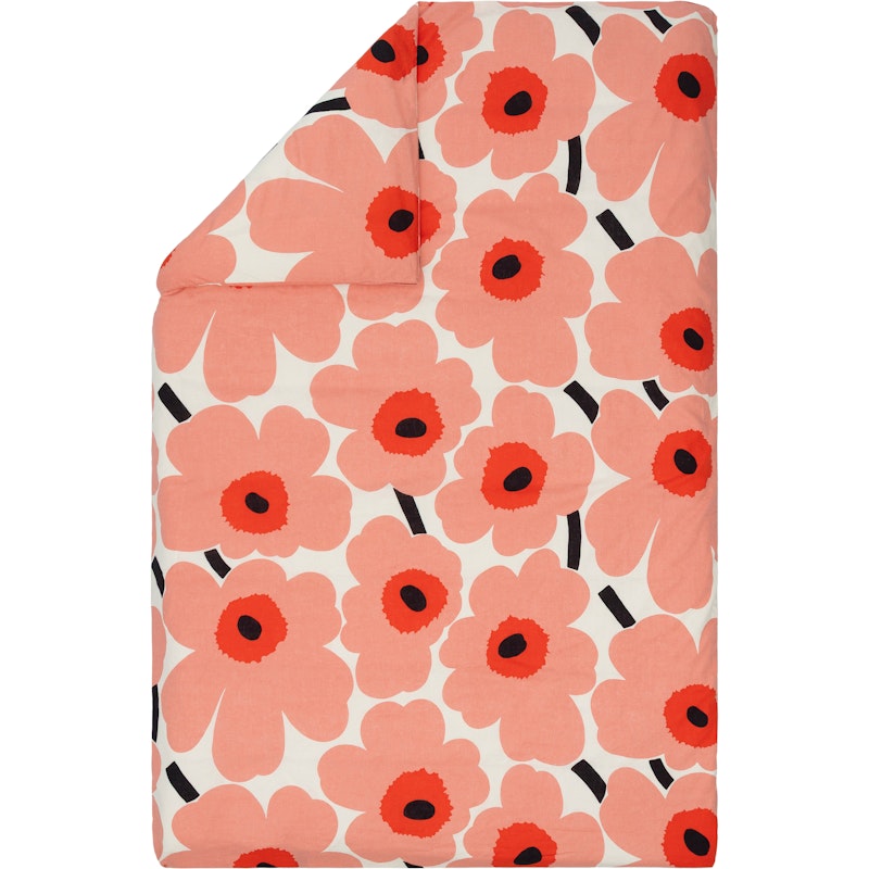 Unikko Dynebetræk 150x210 cm, Koralfarvet / Trækulsfarvet / Orange Red