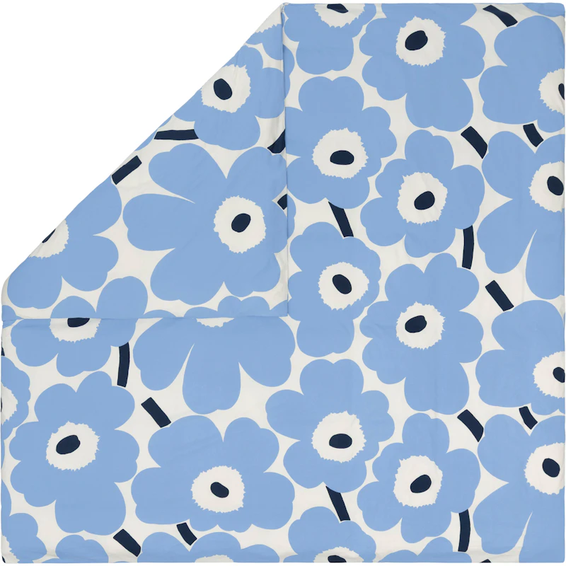 Unikko Jersey Dynebetræk 240x220 cm, Offwhite / Lyseblåt / Marineblåt