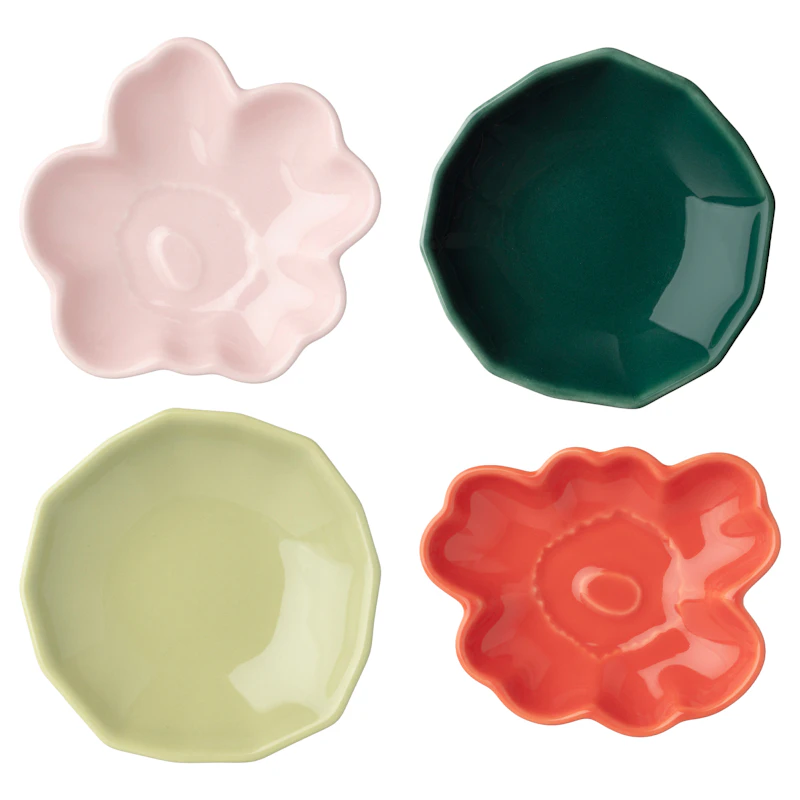 Unikko/Kivet Sidetallerkner 4-pak, Rosa / Mørkegrønne / Pear