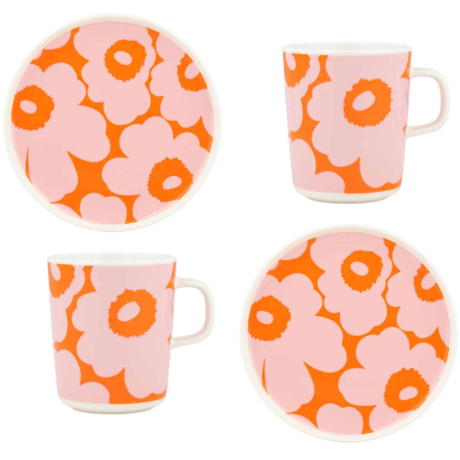Marimekko Unikko Morgenmadss&aelig;t Oranger&oslash;dt / Rosa - Kaffekopper Stent&oslash;j - 075732-132