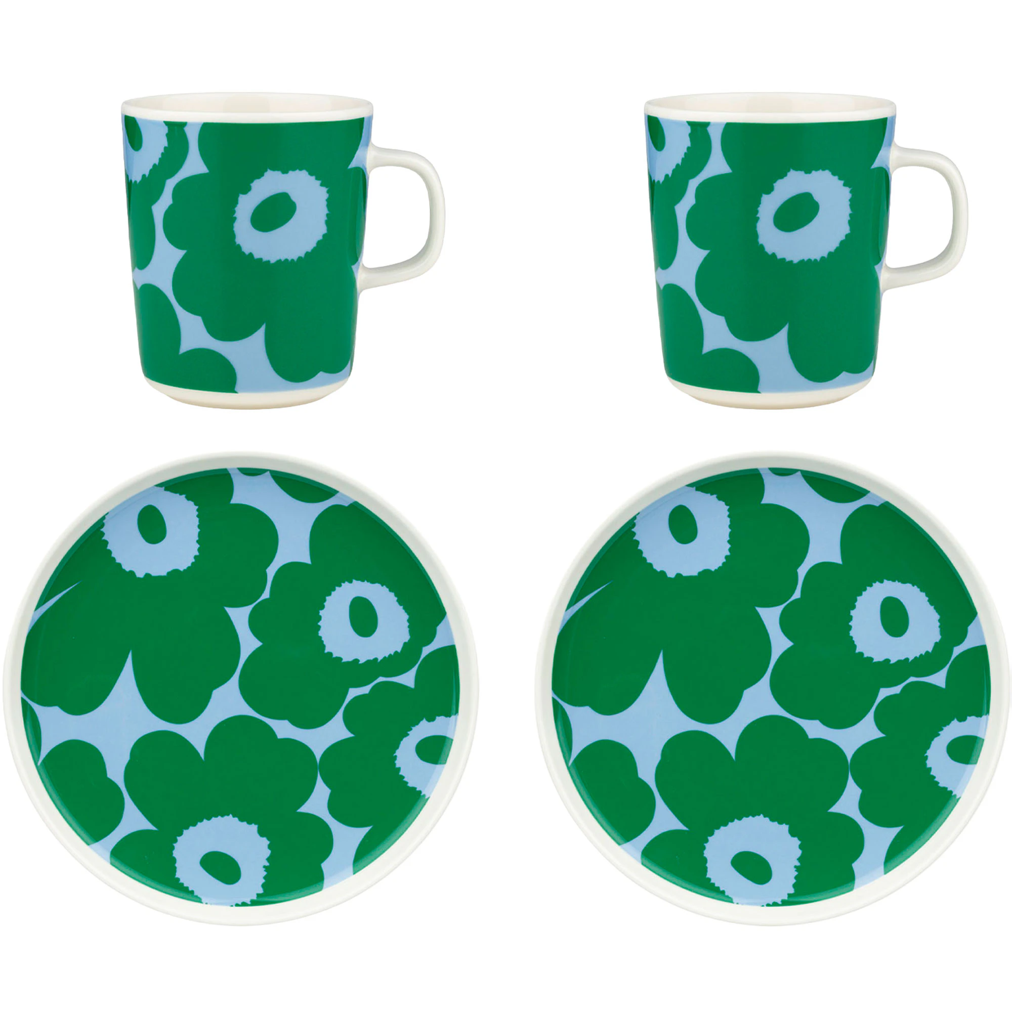 Marimekko Unikko Morgenmadss&aelig;t Bl&aring;t / Gr&oslash;nt - Kaffekopper Stent&oslash;j - 075733-165