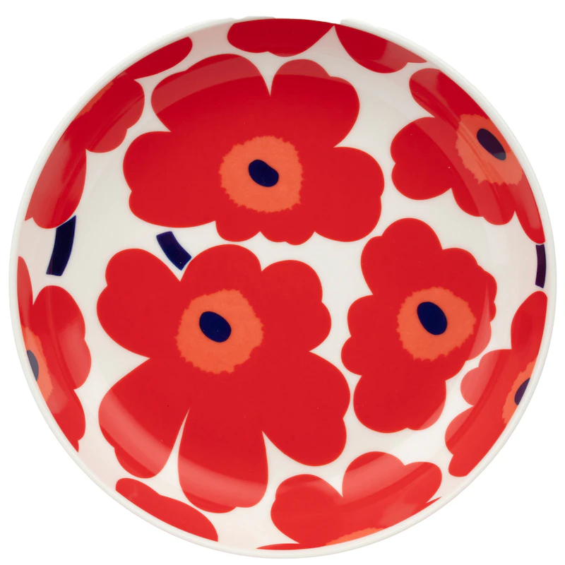 Unikko/Oiva Dyb Tallerken 20,5 cm, Hvid / Blå / Rød