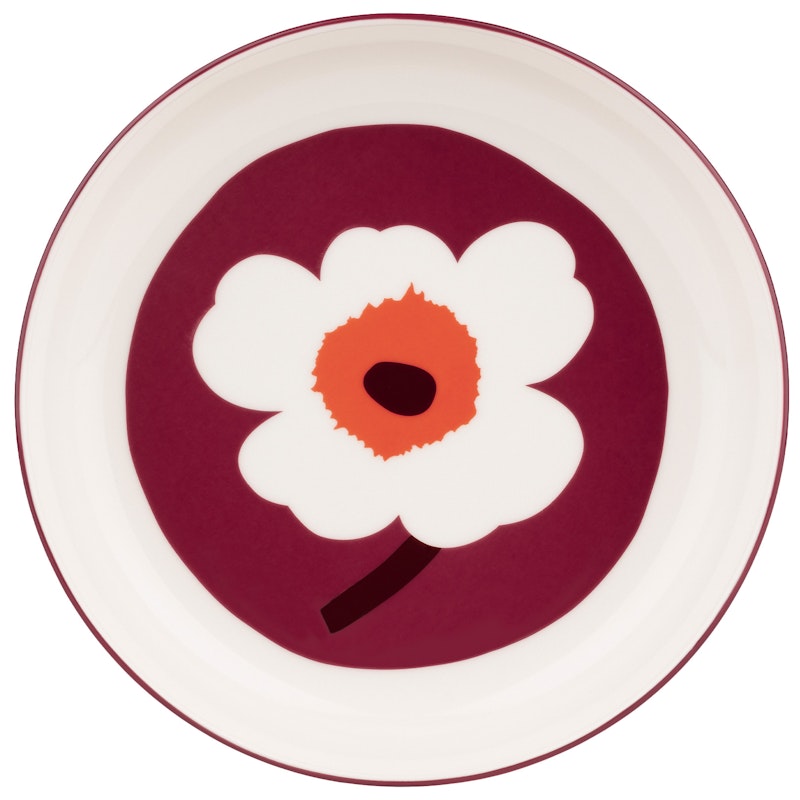 Unikko Serveringsskål 20,5 cm, Hvid / Rosa / Mørkegrøn, Hvid / Rød / Bourgogne