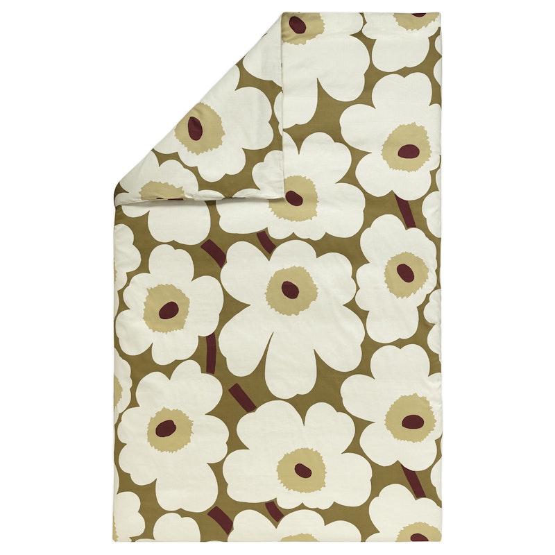 Unikko Sateen Duvet Cover 150x210 cm, Green Amber/Creme