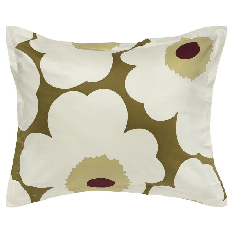 Unikko Sateen Pudebetræk 50X60 cm, Grønt Rav/Cremefarvet