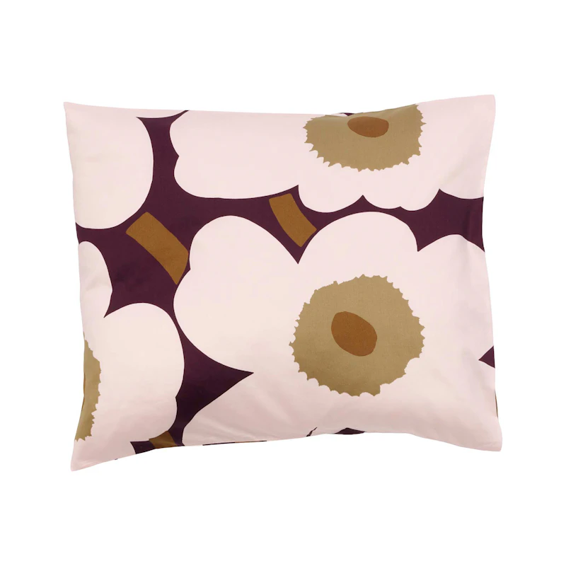 Unikko Satin Pudebetræk 80x80 cm, Blomme / Rosa / Toffee