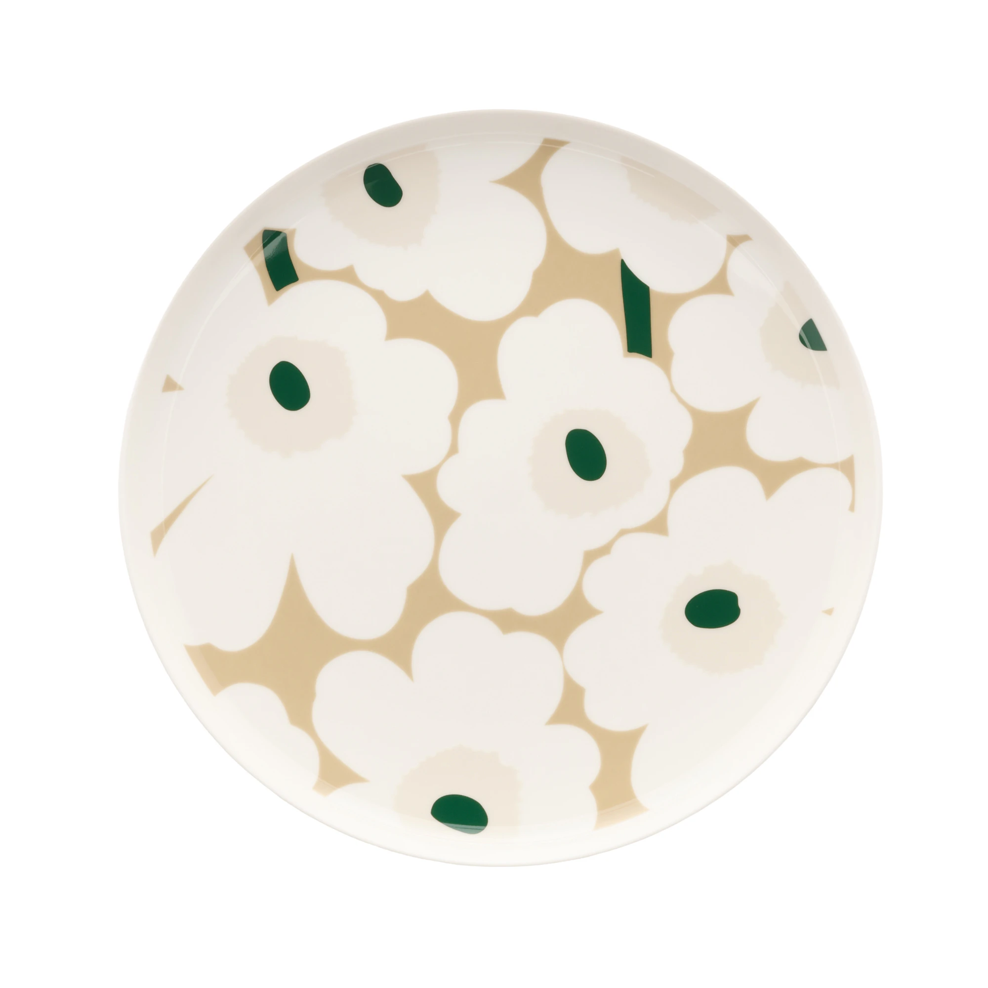 Marimekko Oiva/unikko Tallerken &Oslash;25 Cm M&oslash;rkegr&oslash;n / Light Sand - Middagstallerkner Stent&oslash;j Dark Green - 075871-188