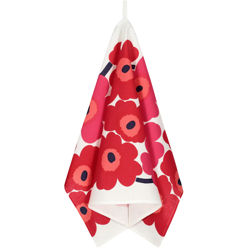Unikko Viskestykke 47x70 cm 2-pak, Hvidt / Rødt