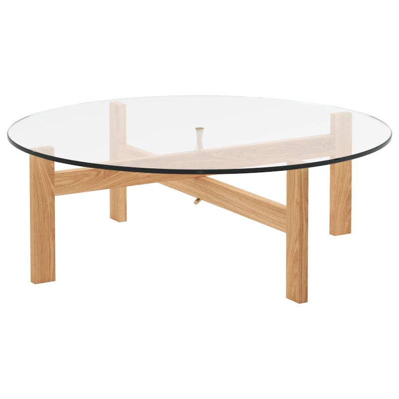 Round Sofabord Egetræ / Glas, Ø88 cm
