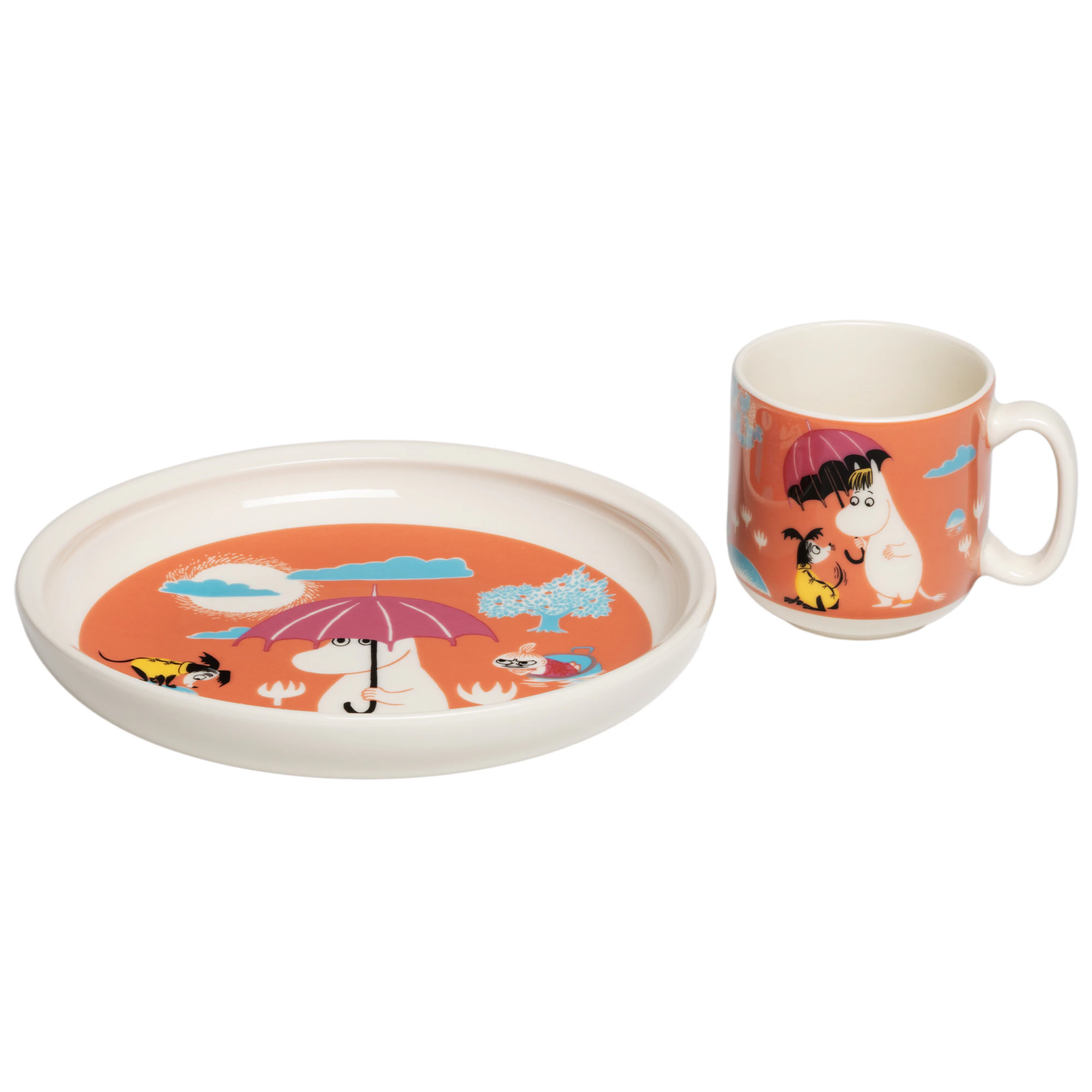 Moomin Arabia Moomin B&oslash;rnebordservice Under Paraplyen - B&oslash;rneservice Vitroporcelain Koral - 1086344