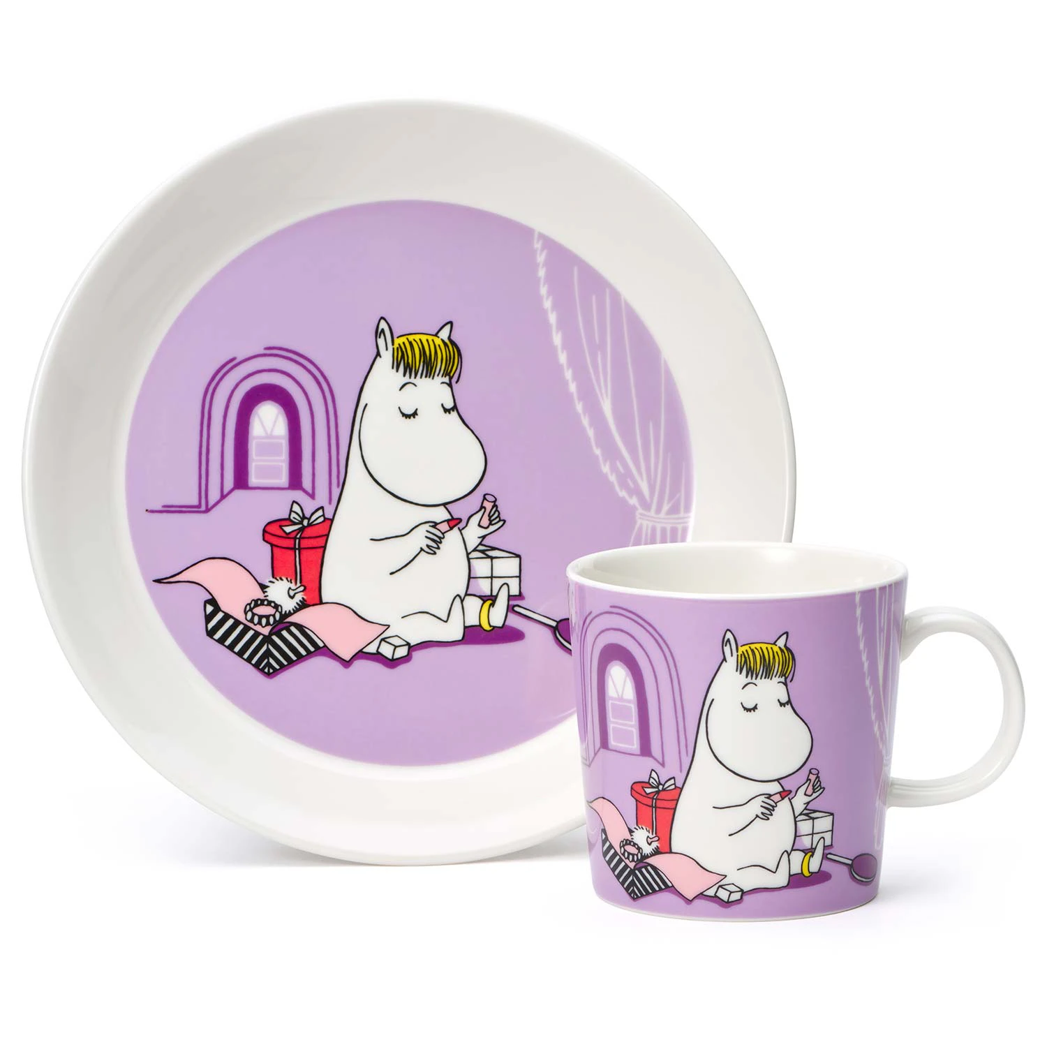 Moomin Arabia Mumi Krus & Tallerken Snorkfr&oslash;ken - Kaffekopper Porcel&aelig;n Lilla - 1052351