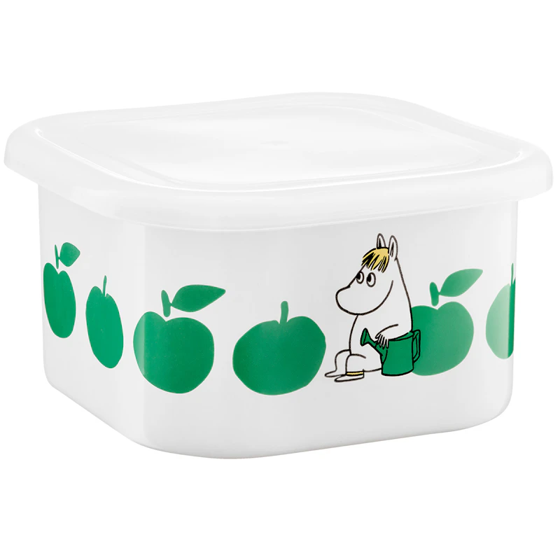Moomin Joyfull Apples Emaljebøtte Med Låg 1,5 L, Grøn