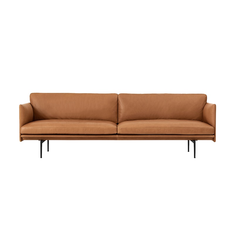 Outline Sofa 3-Pers, Silk leather Cognac / Sort Aluminium